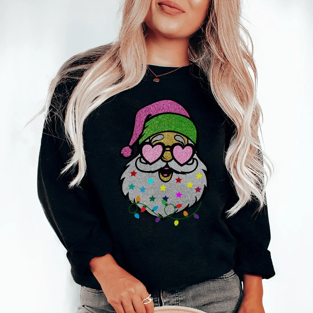 Glitter Santa Sweatshirt Black / S Peachy Sunday T-Shirt
