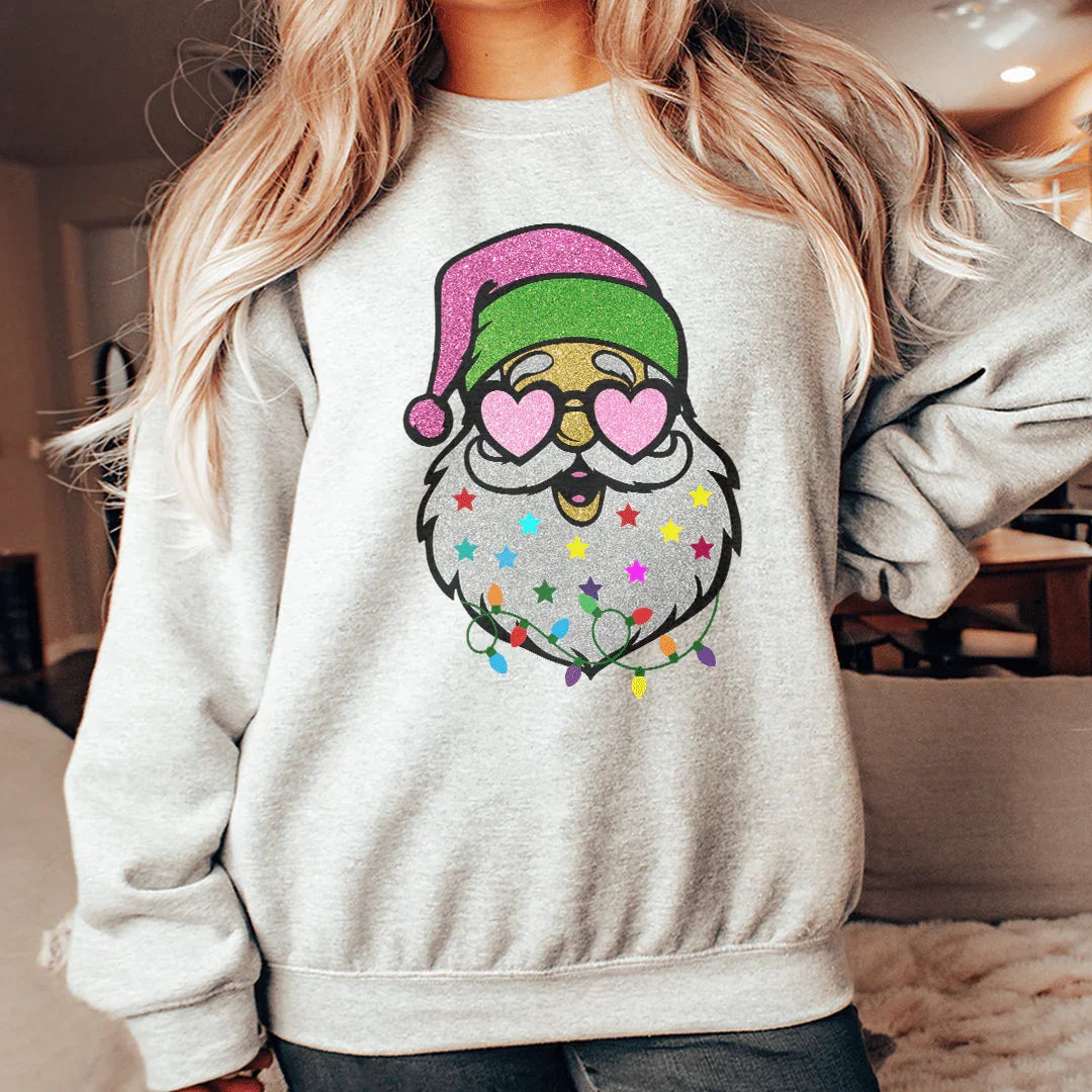 Glitter Santa Sweatshirt Sport Grey / S Peachy Sunday T-Shirt