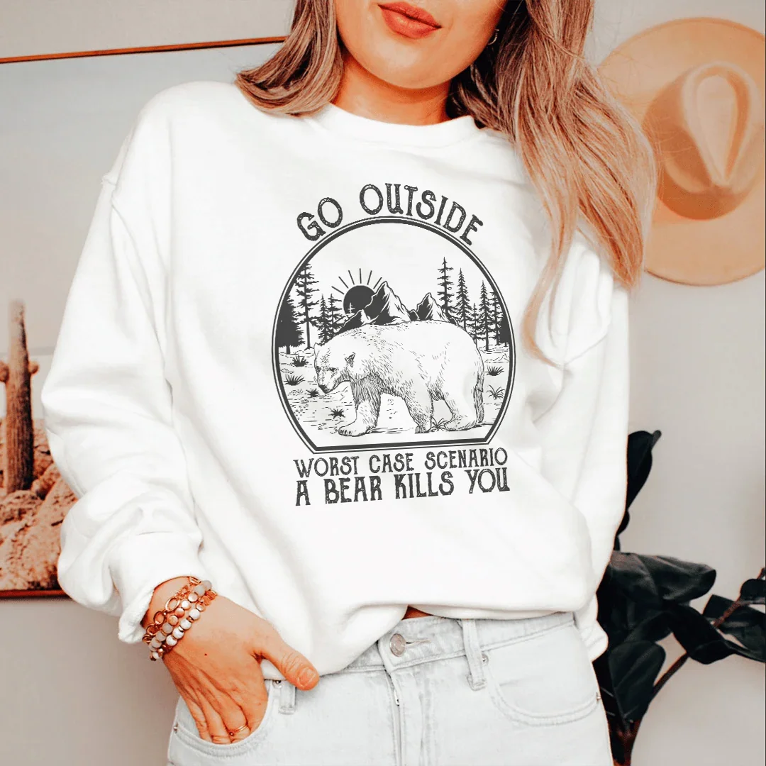 Go Outside Worst Case Scenario A Bear Kills You Sweatshirt White / S Peachy Sunday T-Shirt