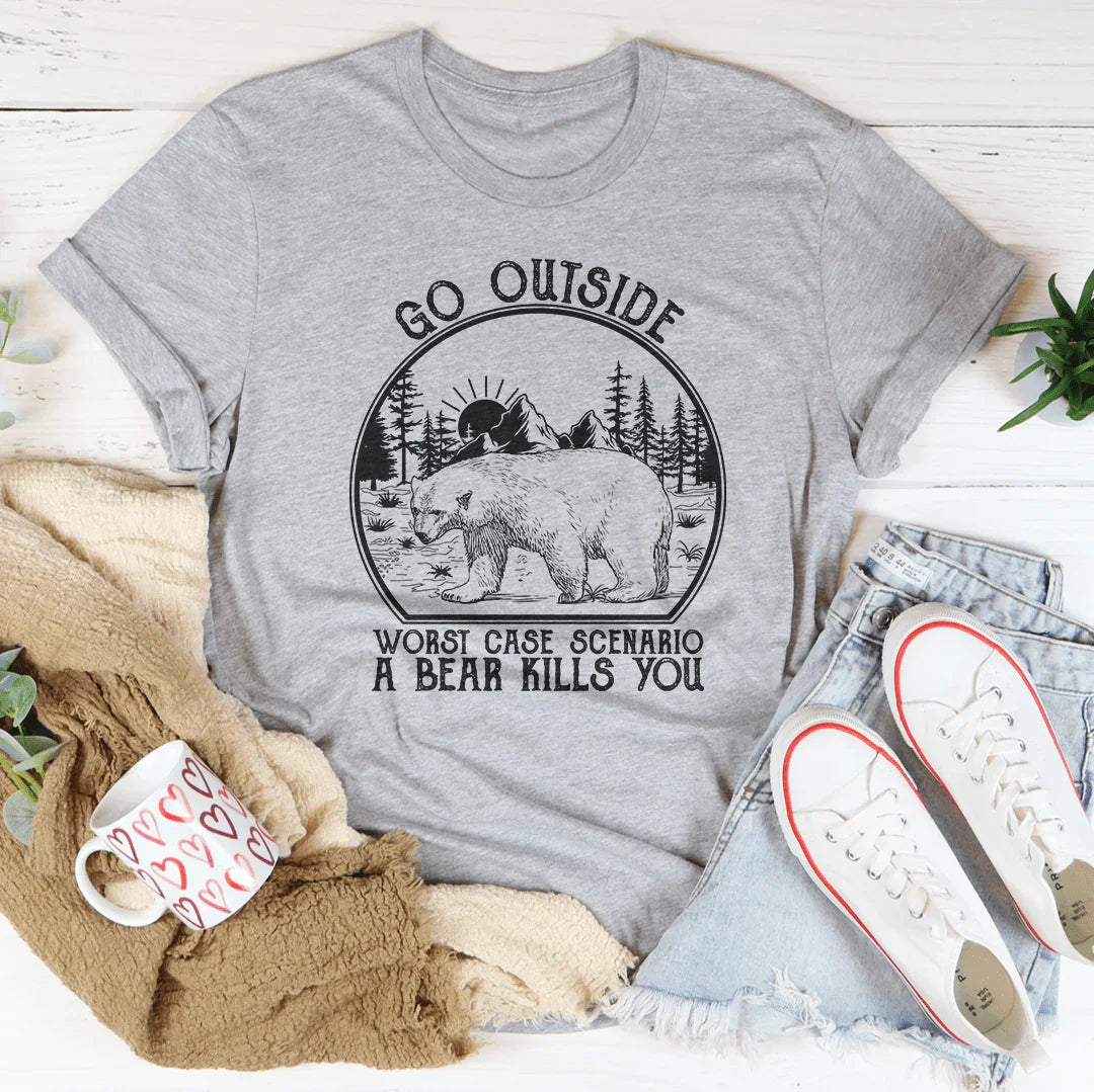 Go Outside Worst Case Scenario A Bear Kills You Tee Athletic Heather / S Peachy Sunday T-Shirt