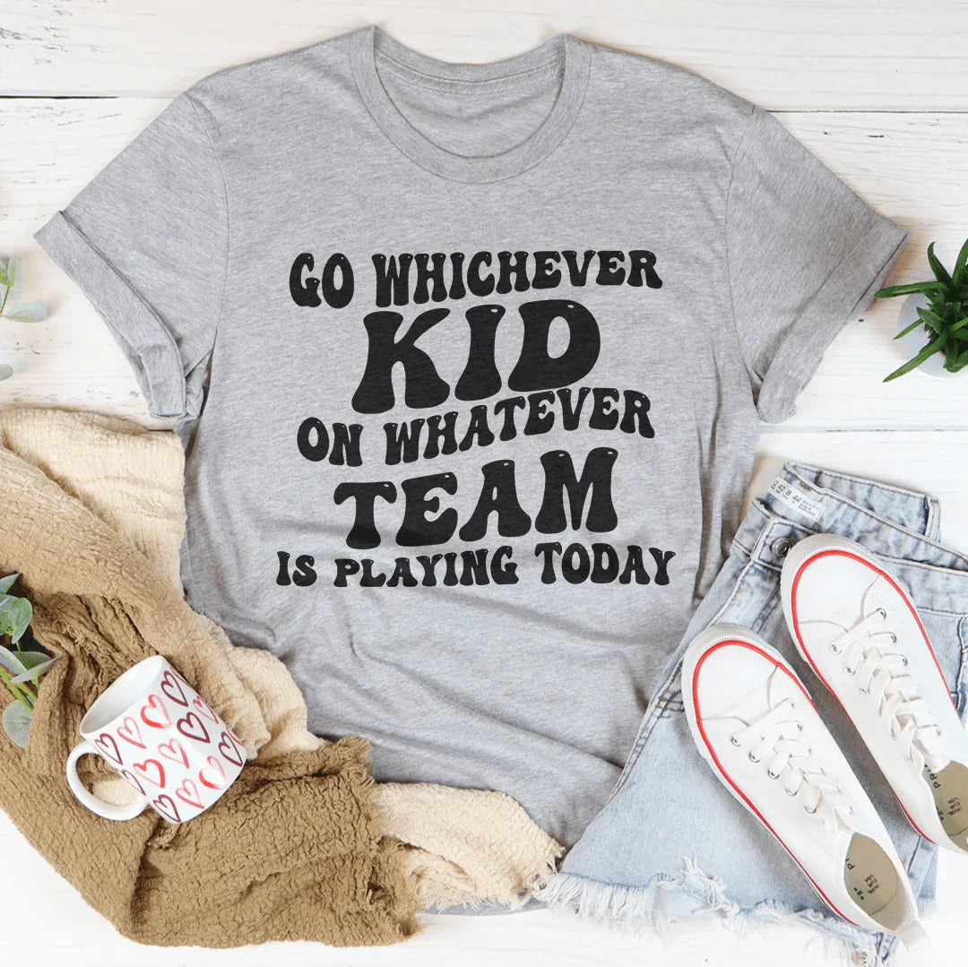Go whichever Kid On Whatever Team Is Playing Today Tee Athletic Heather / S Peachy Sunday T-Shirt