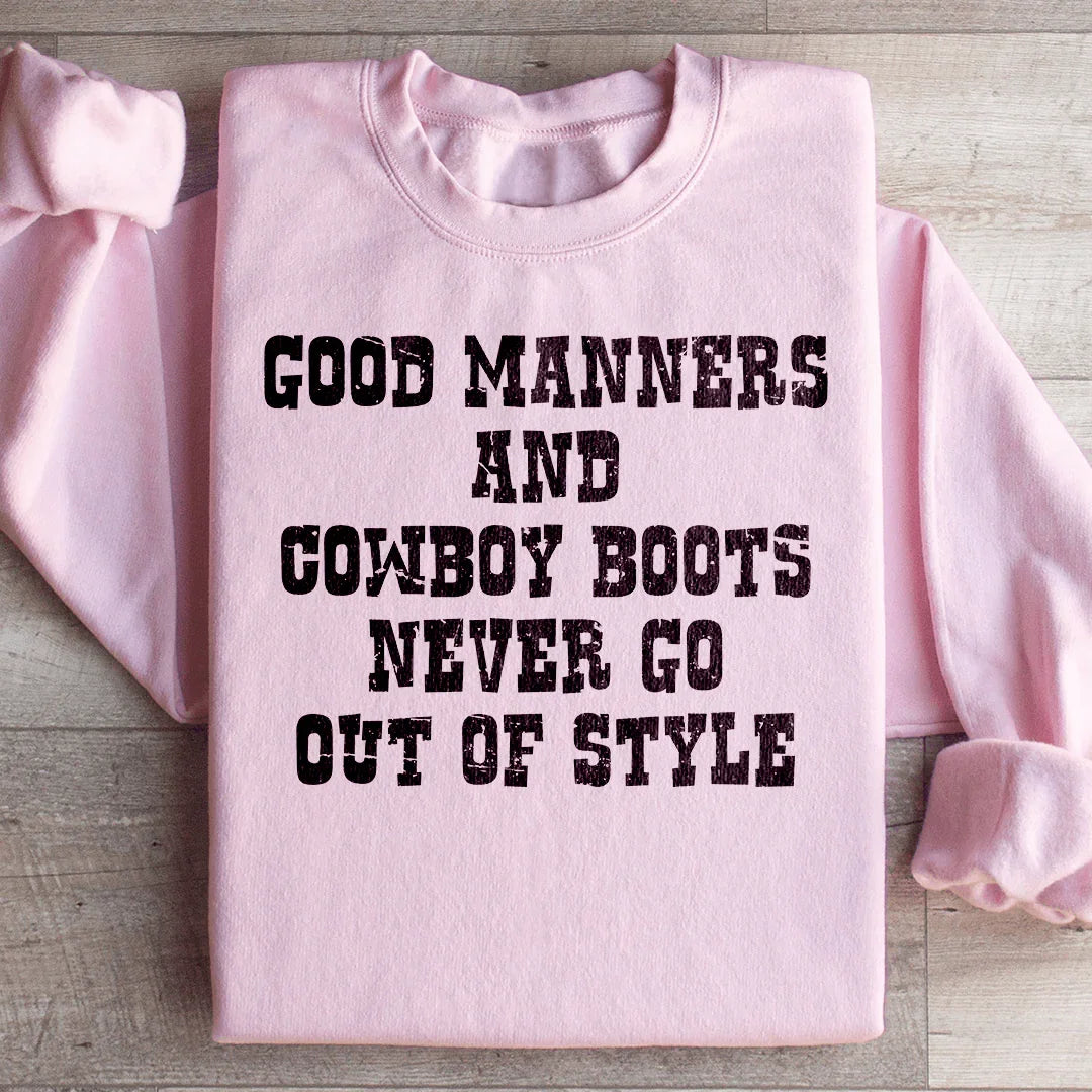 Good Manners And Cowboy Boots Sweatshirt Light Pink / S Peachy Sunday T-Shirt