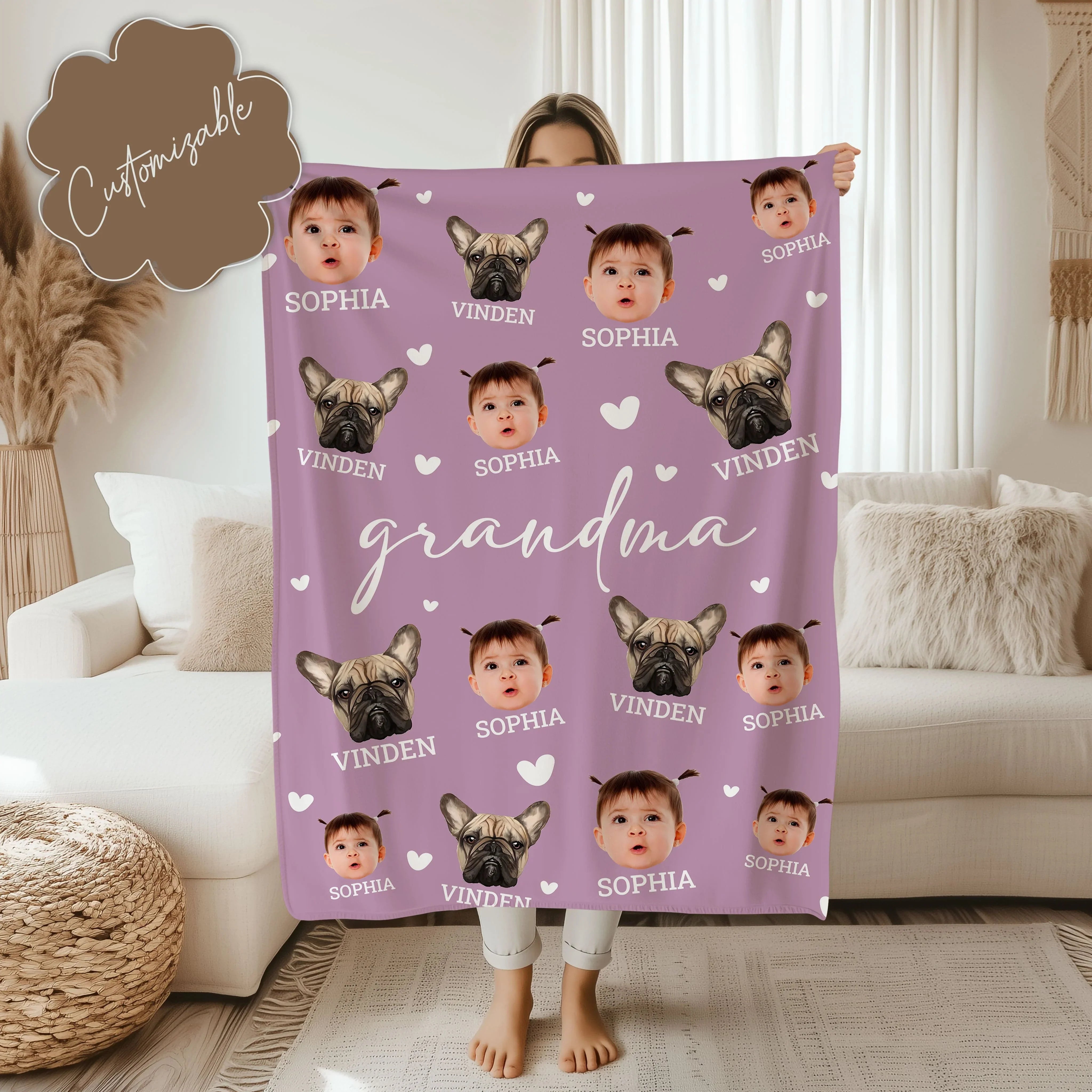 Grandma’s Snuggle Squad Custom Face & Name Blanket 50" × 60" Printify All Over Prints T-Shirt
