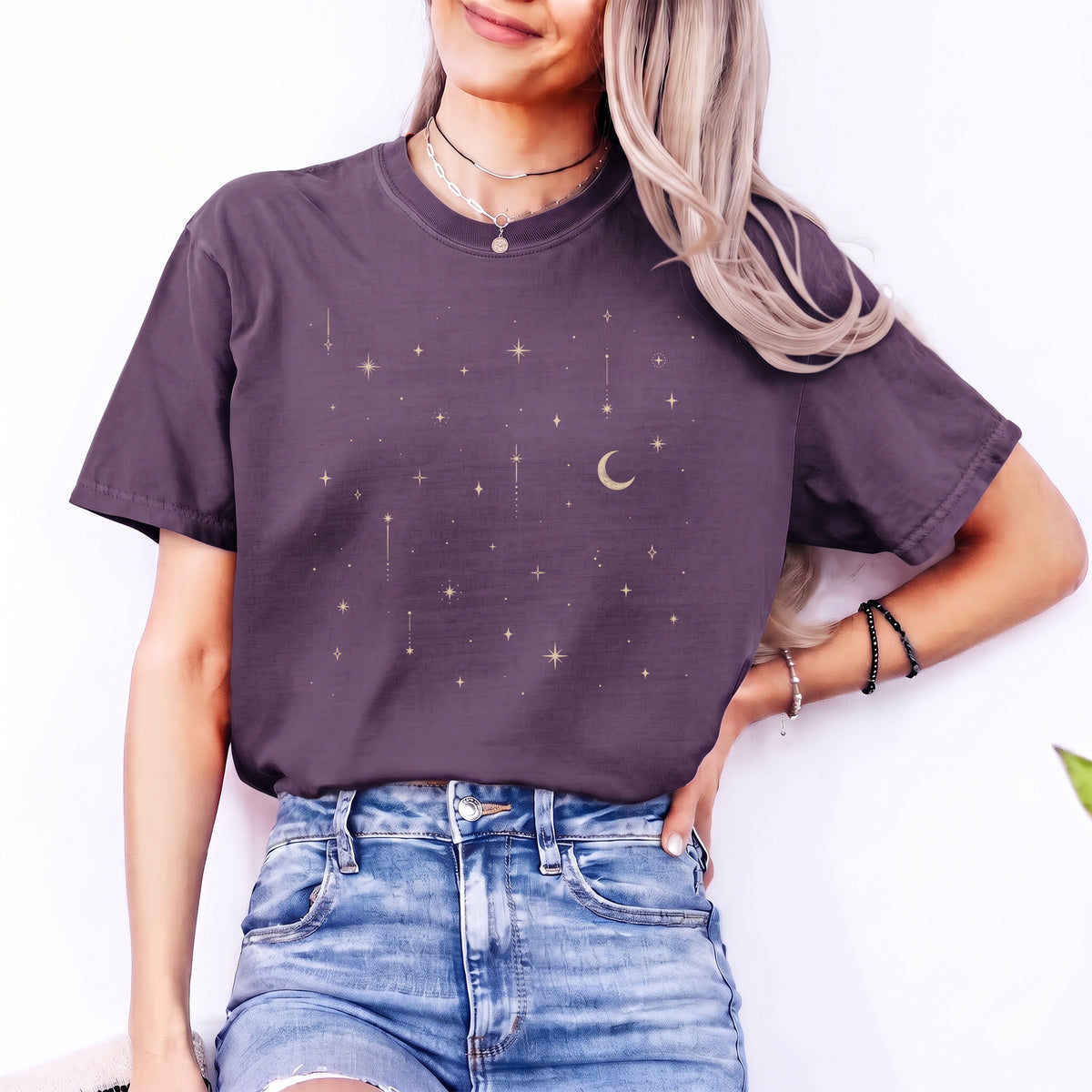 T-shirt Lune étoilée céleste