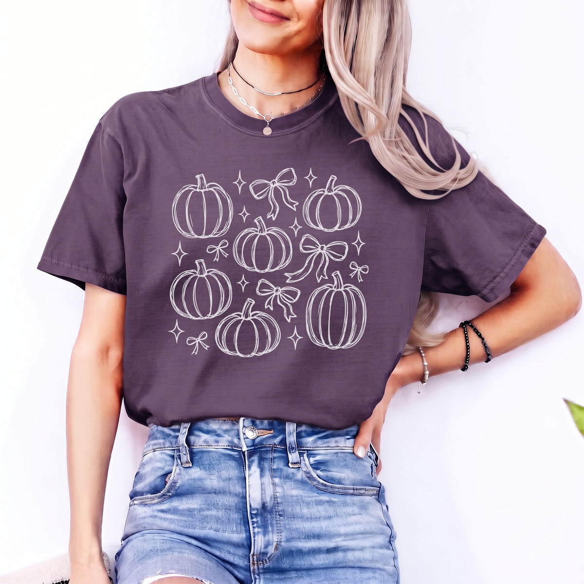 Süßes Coquette-Herbstoberteil mit Motiv – \"Pumpkins And Bows\"