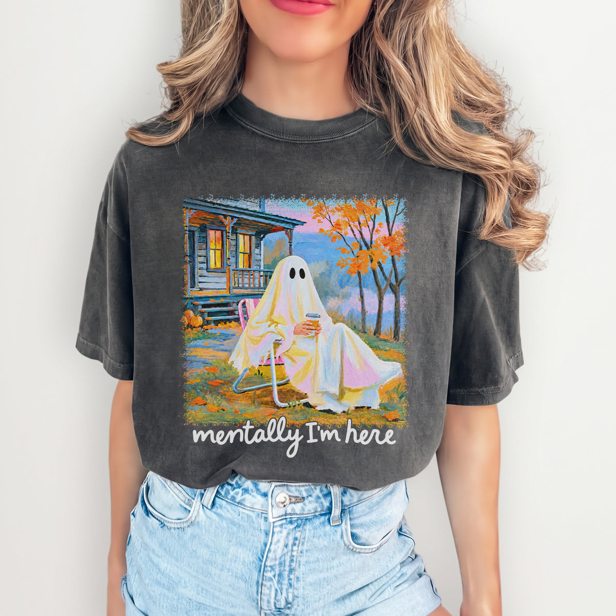 Mentally I am Here Summerween Ghost Tee