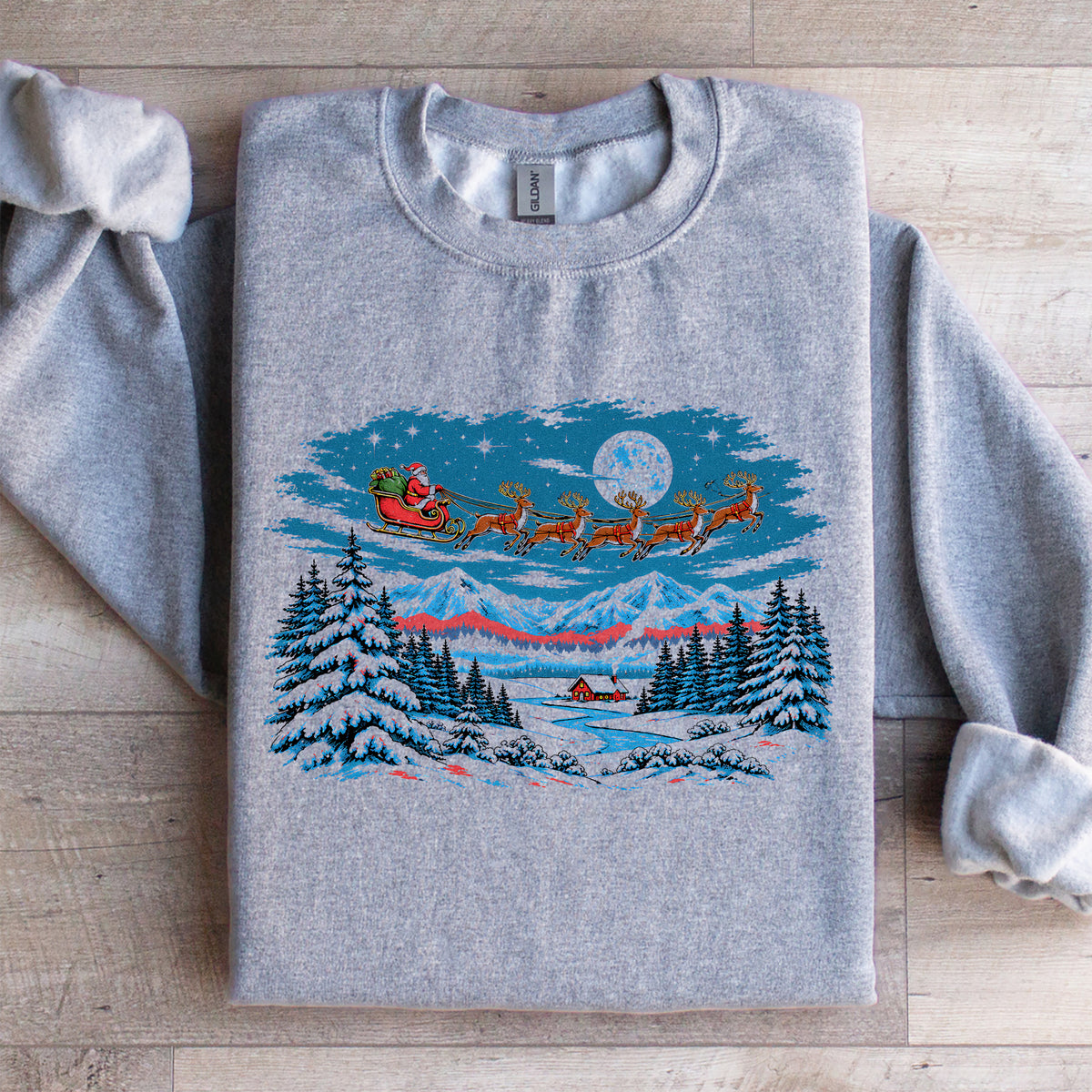Kuscheliger Winter-Fleece-Sweatshirt mit Weihnachtsmotiv, Vintage-Schneeszene