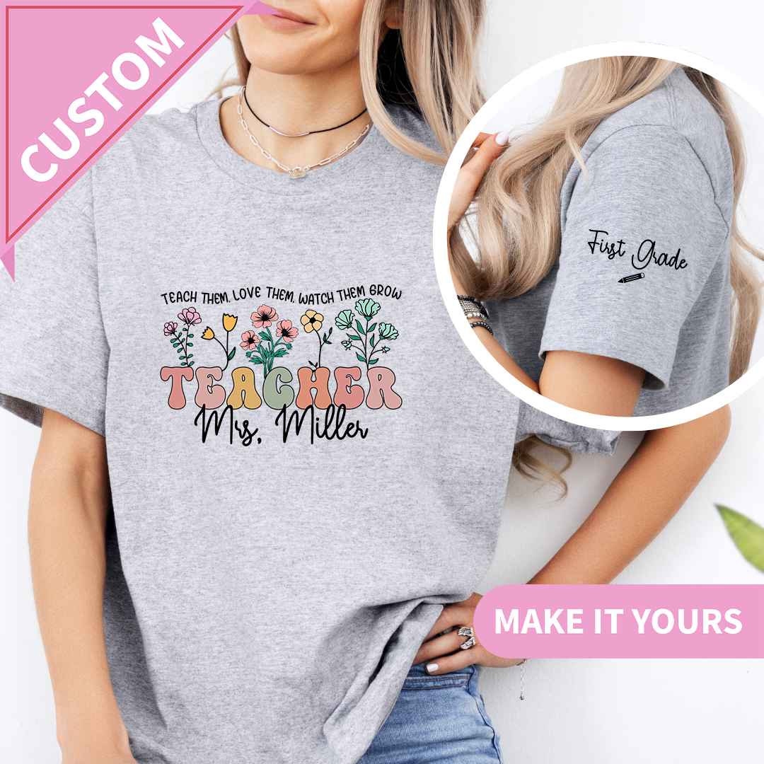 Custom Retro Floral Teacher Wildflower Groovy Gift Tee