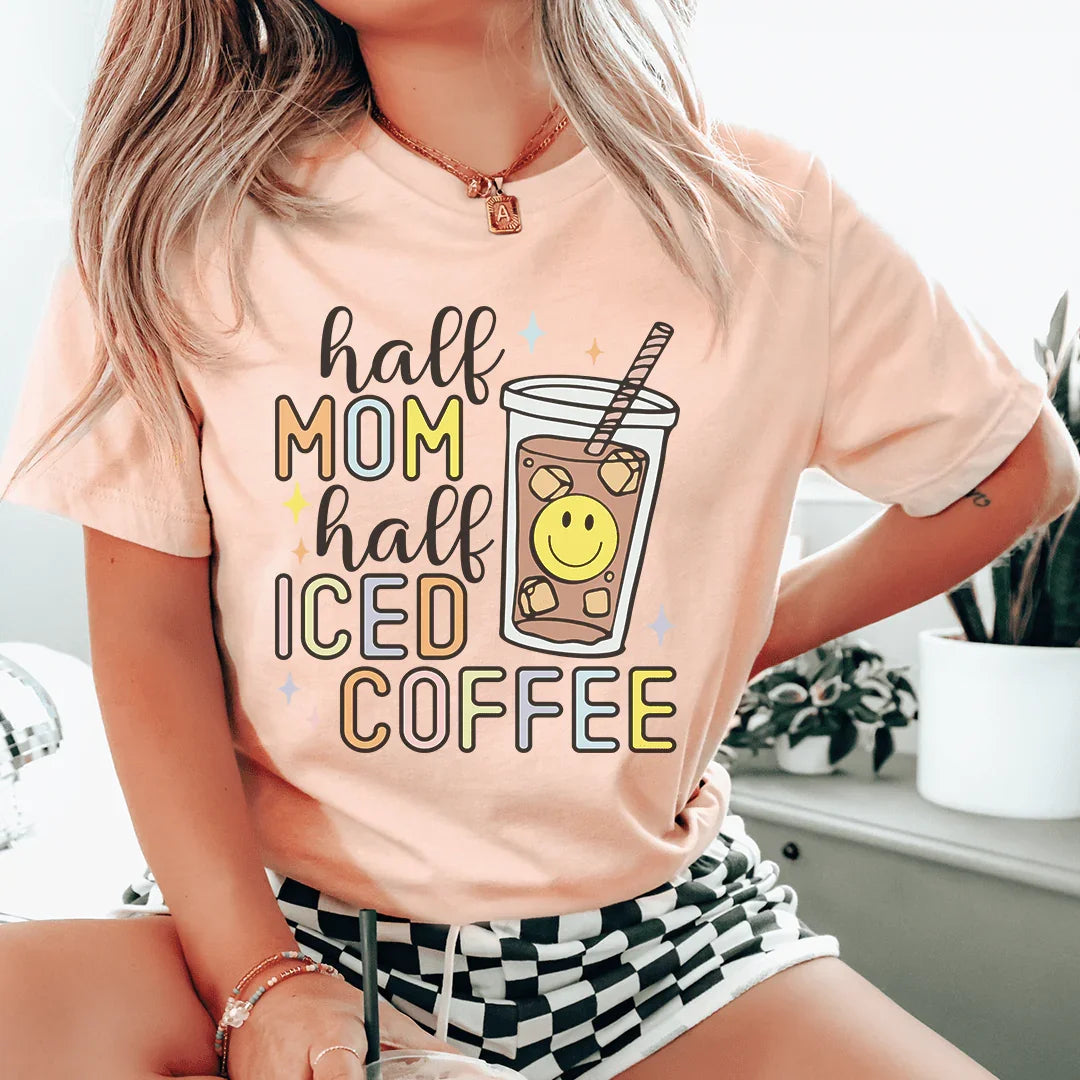 Half Mom Half Iced Coffee Tee Heather Prism Peach / S Peachy Sunday T-Shirt