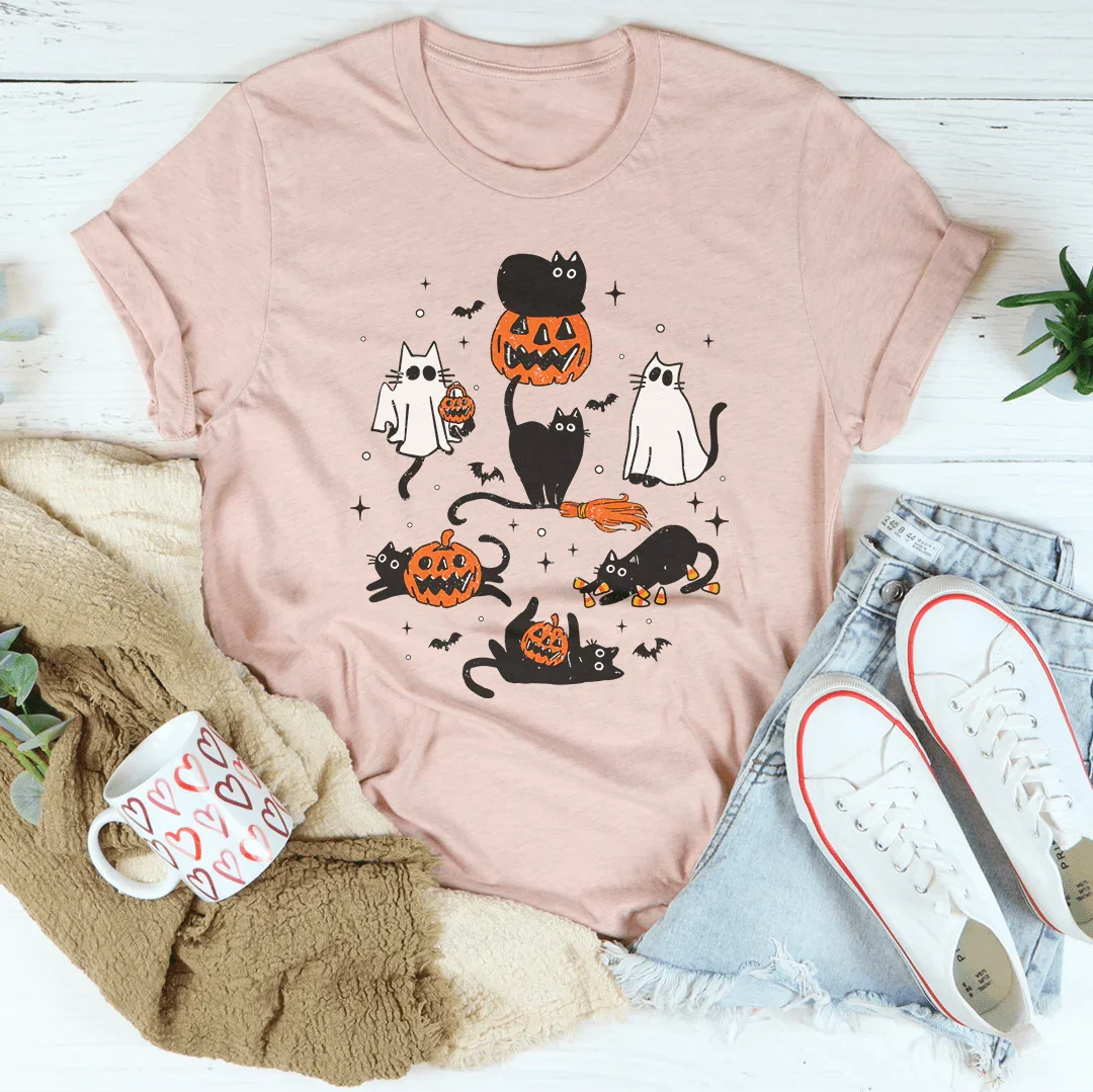 Halloween Cats Tee Heather Prism Peach / S Peachy Sunday T-Shirt