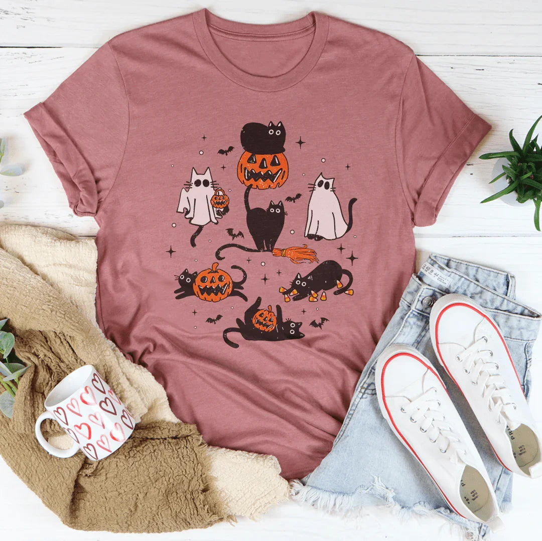 Halloween Cats Tee Mauve / S Peachy Sunday T-Shirt