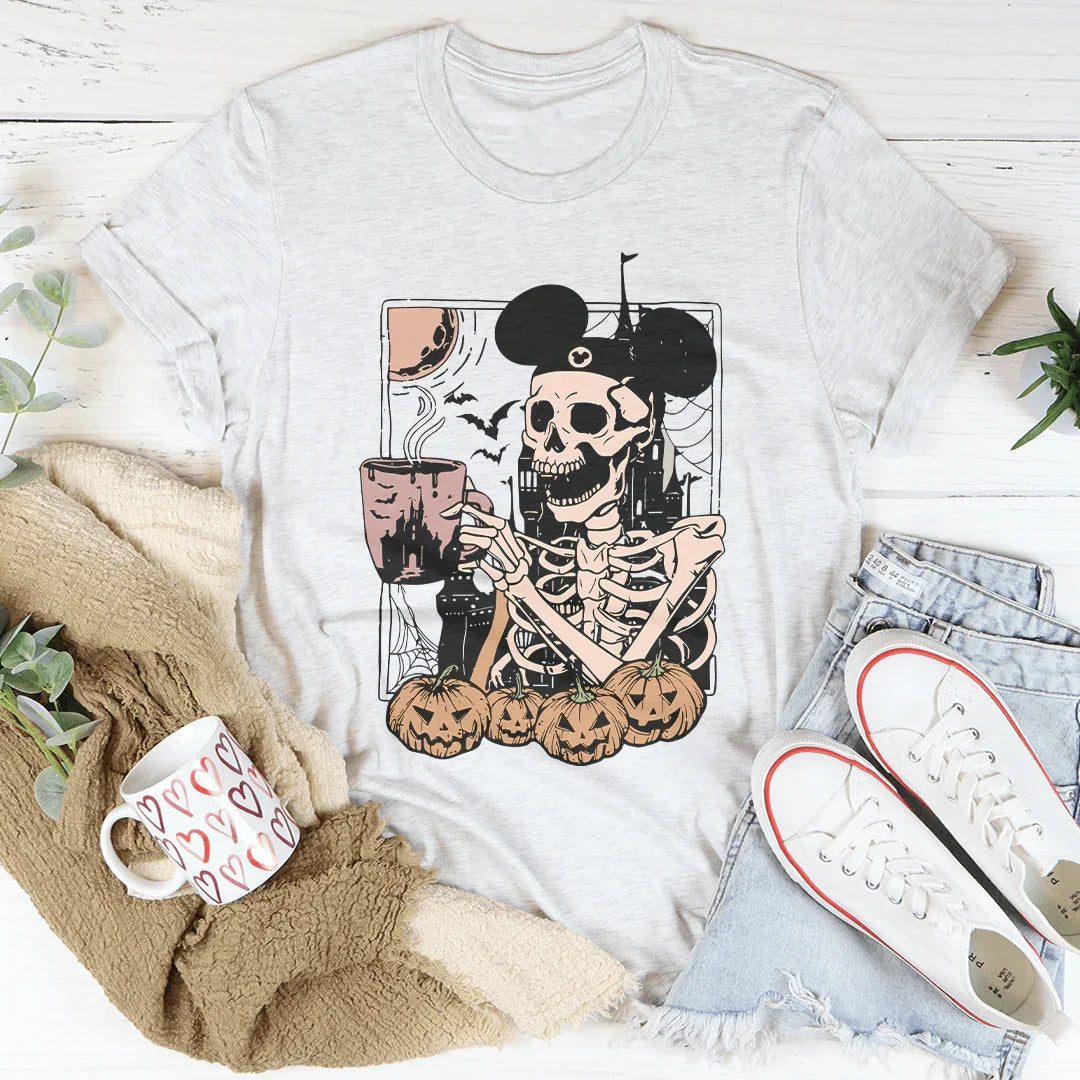 Halloween Skeleton Mickey Ears Tee Tee Ash / S Printify T-Shirt T-Shirt