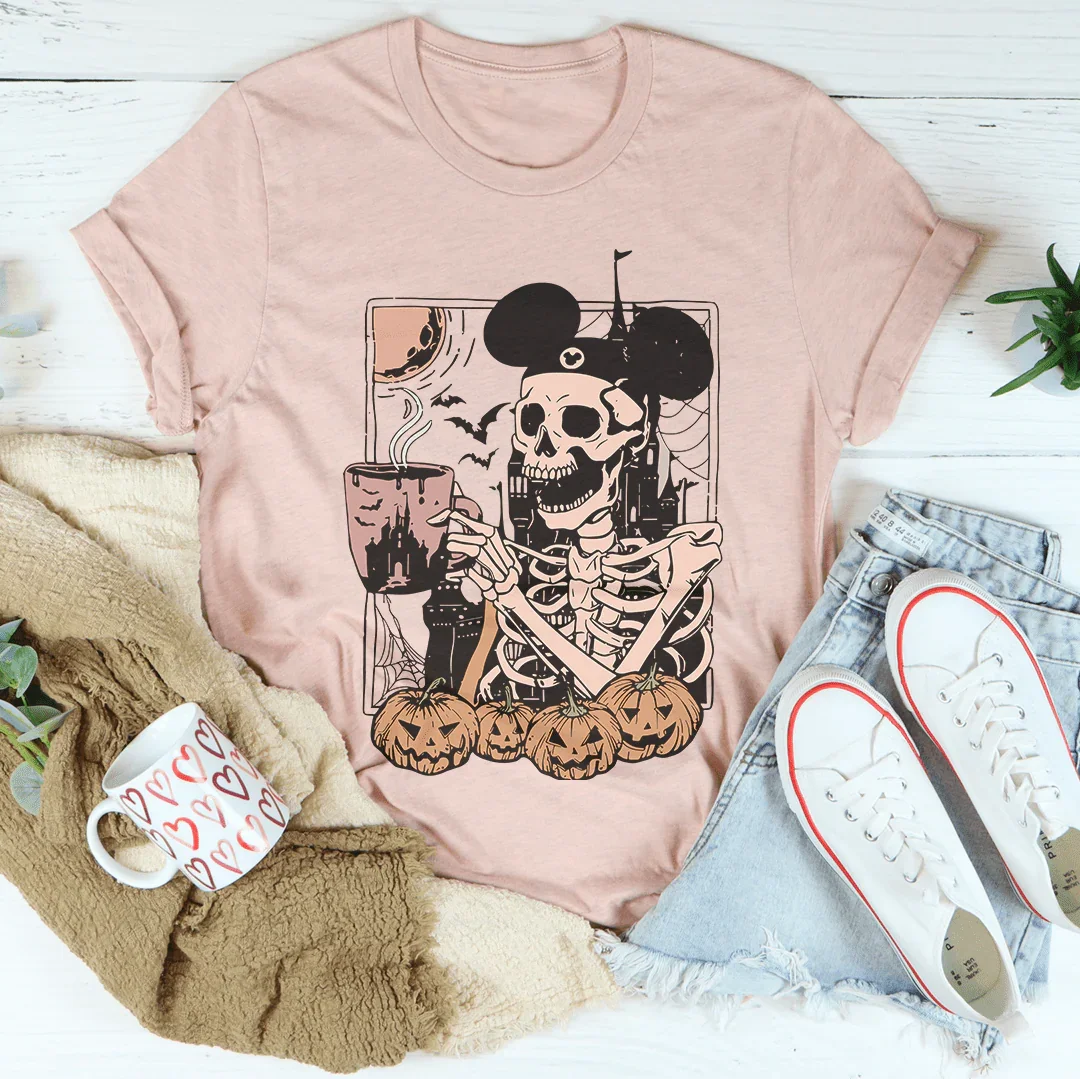 Halloween Skeleton Mickey Ears Tee Tee Heather Peach / S Printify T-Shirt T-Shirt