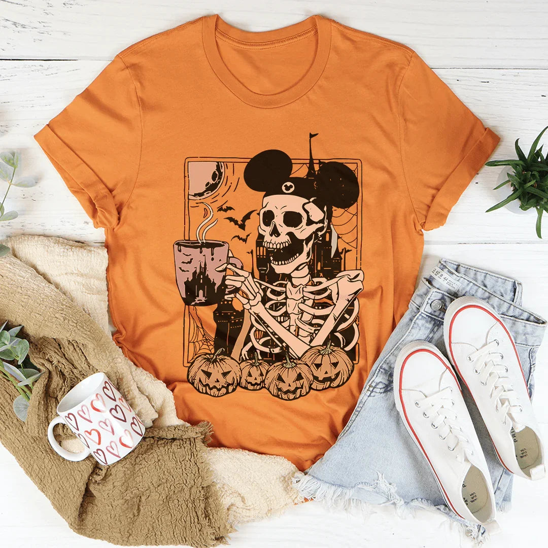 Halloween Skeleton Mickey Ears Tee Tee Orange / S Printify T-Shirt T-Shirt