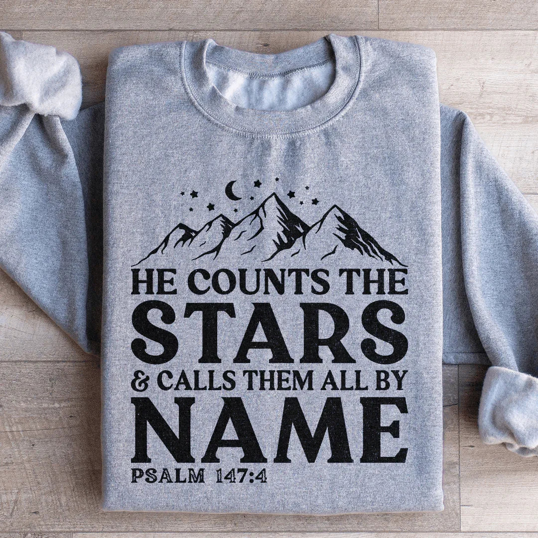 He Counts The Stars & Calls Them All By Name Sweatshirt Sport Grey / S Peachy Sunday T-Shirt