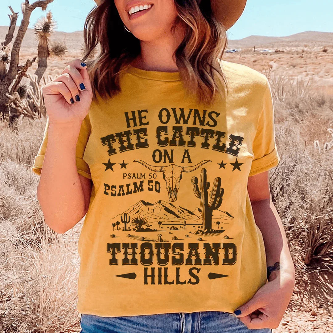 He Owns The Cattle On A Thousand Hills Tee Mustard / S Peachy Sunday T-Shirt