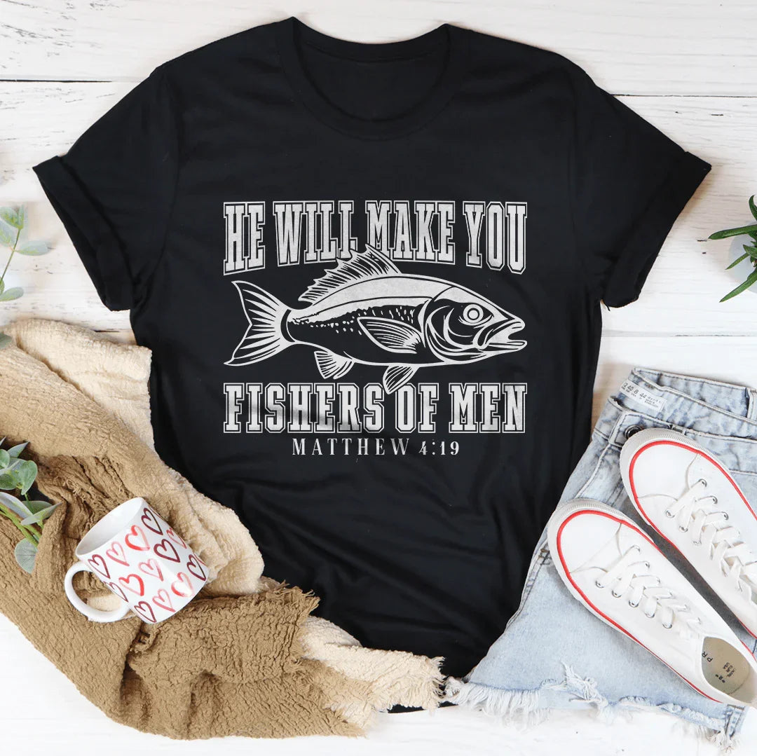 He Will Make You Fishers Of Men Tee Black Heather / S Peachy Sunday T-Shirt