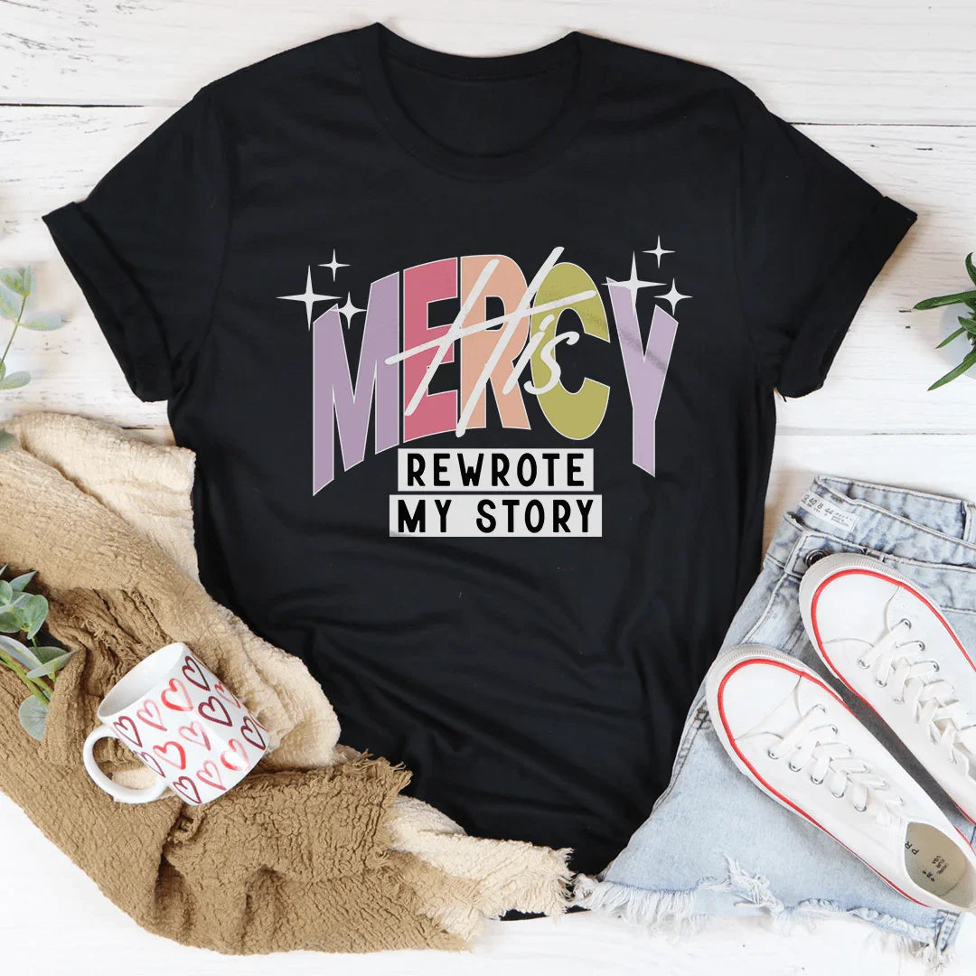His Mercy Rewrote My Story Tee Black Heather / S Peachy Sunday T-Shirt