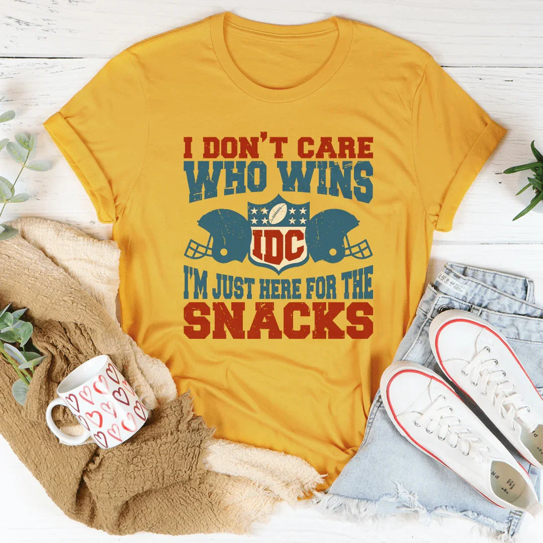I Don't Care Who Wins I'm Just Here For The Snacks Tee Mustard / S Peachy Sunday T-Shirt