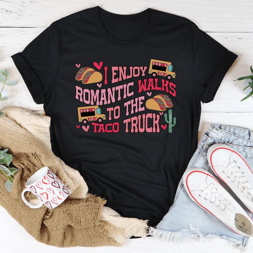 I Enjoy Romantic Walks Romantic To The Taco Truck Tee Black Heather / S Peachy Sunday T-Shirt