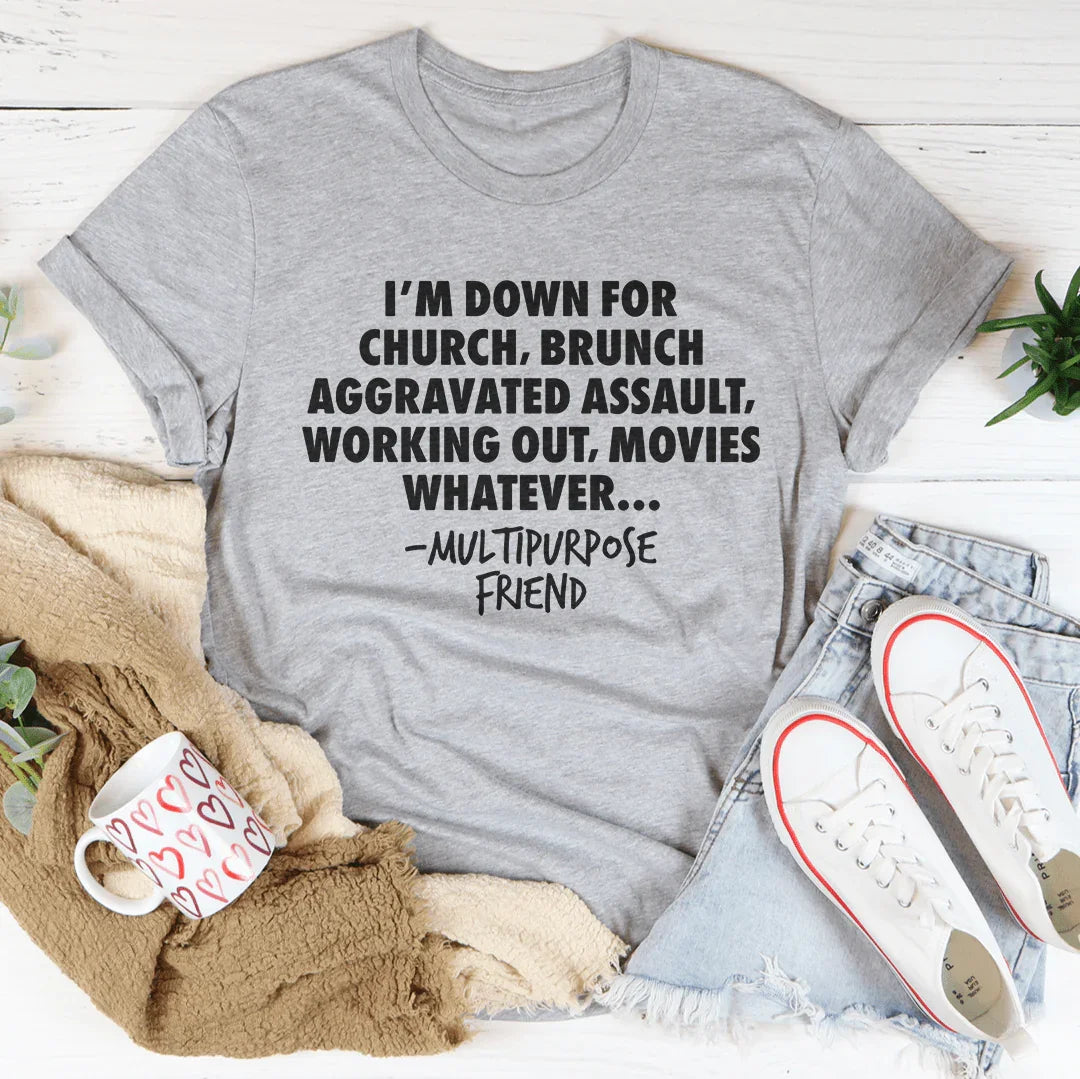 I'm Down For Church Brunch Aggravated Assault Working Out Tee Athletic Heather / S Peachy Sunday T-Shirt