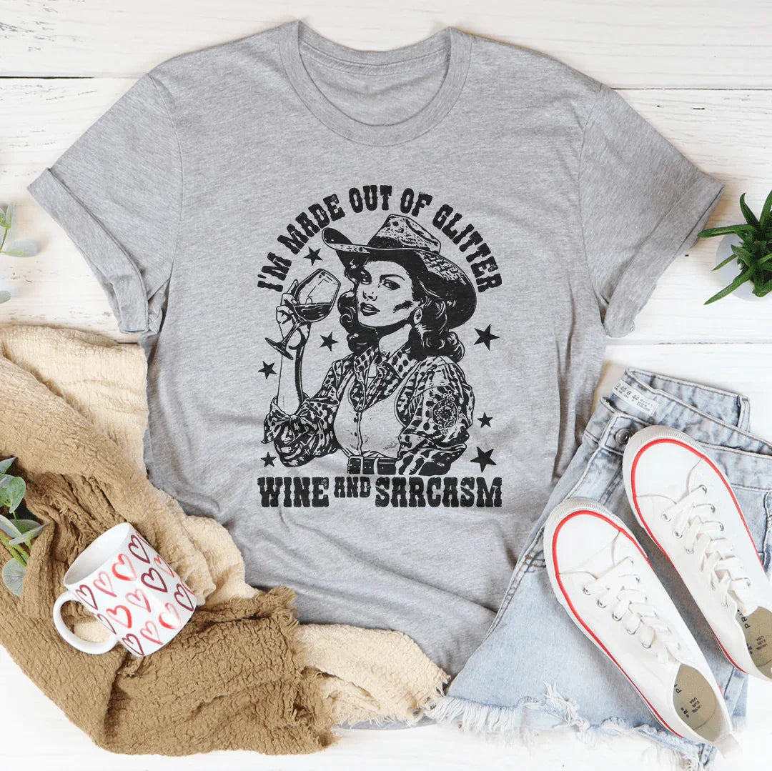 I'm Made Out Of Glitter Wine And Sarcasm Tee Athletic Heather / S Peachy Sunday T-Shirt