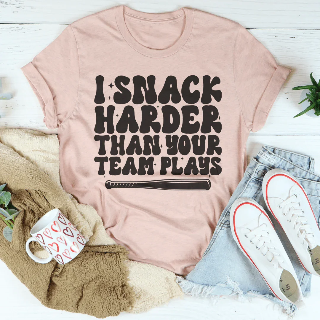 I Snack Harder Than Your Team Plays Tee Heather Prism Peach / S Peachy Sunday T-Shirt