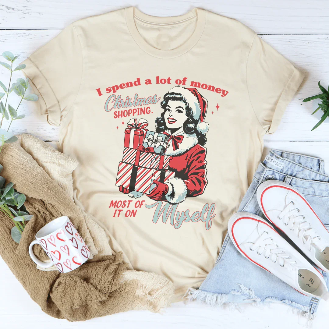 I Spend A Lot Of Money Christmas Shopping Tee Soft Cream / S Peachy Sunday T-Shirt
