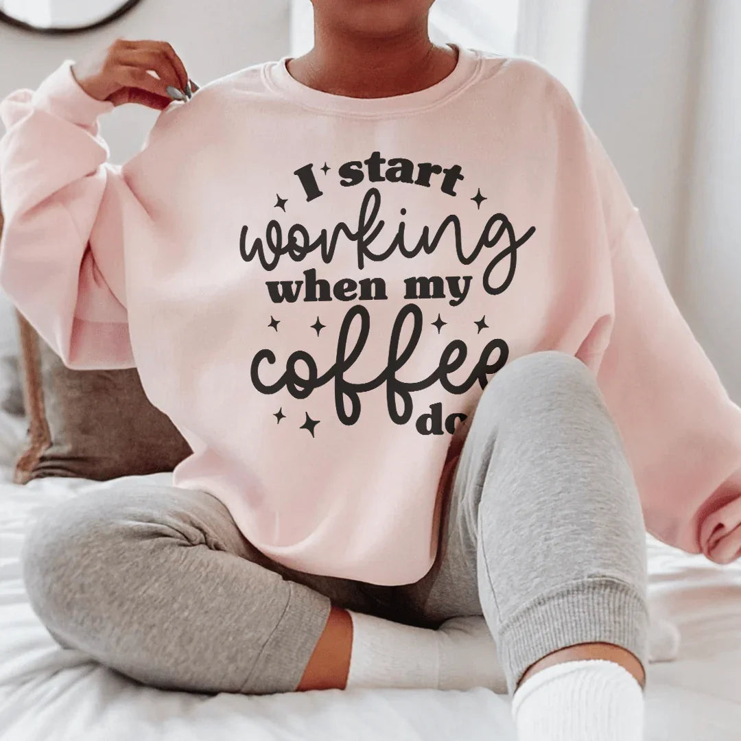 I Start Working When My Coffee Does Sweatshirt Light Pink / S Peachy Sunday T-Shirt