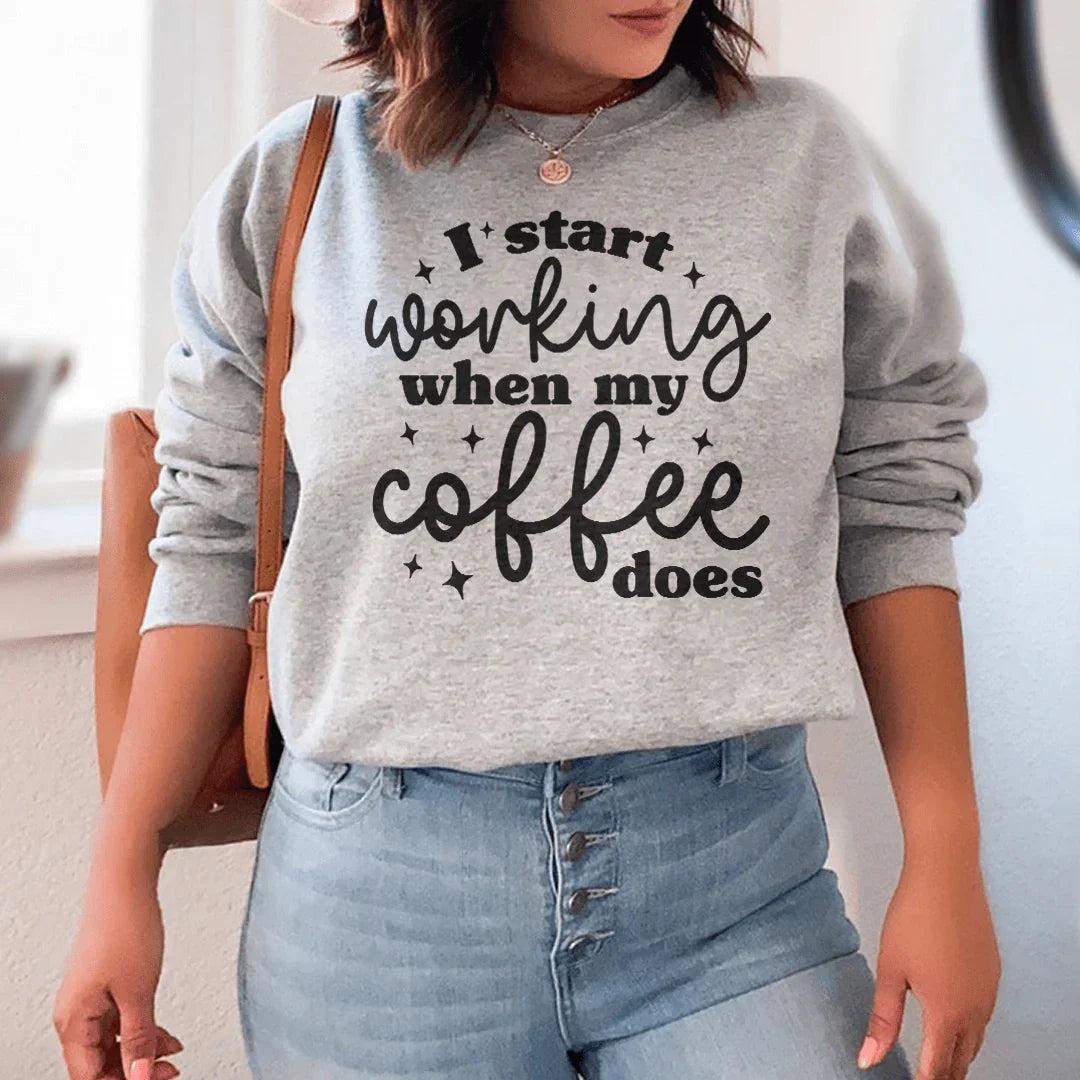 I Start Working When My Coffee Does Sweatshirt Sport Grey / S Peachy Sunday T-Shirt