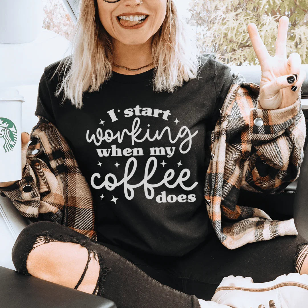 I Start Working When My Coffee Does Tee Black Heather / S Peachy Sunday T-Shirt