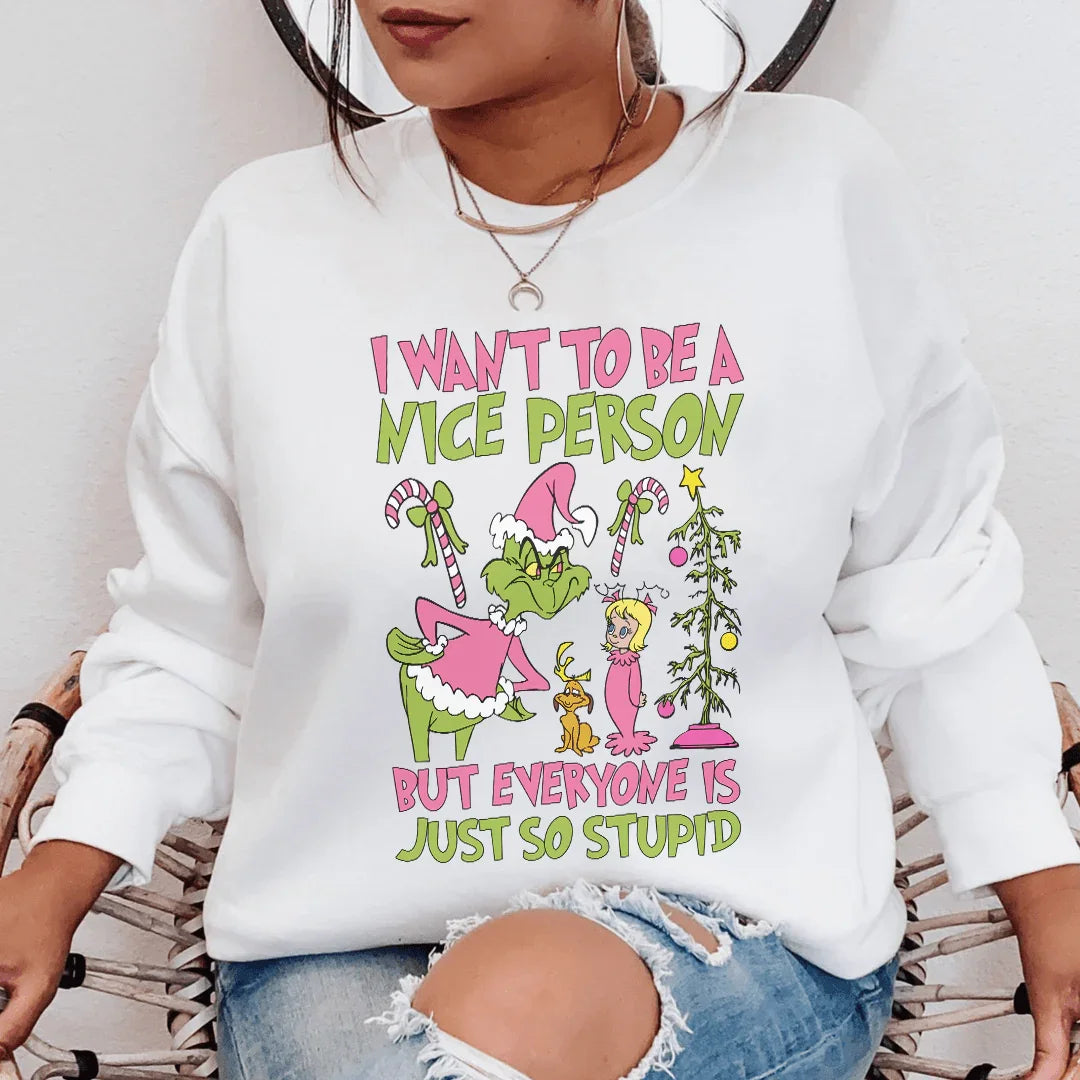 I Want To Be A Nice Person But Everyone Is Just So Stupid Sweatshirt S / White Printify Sweatshirt T-Shirt