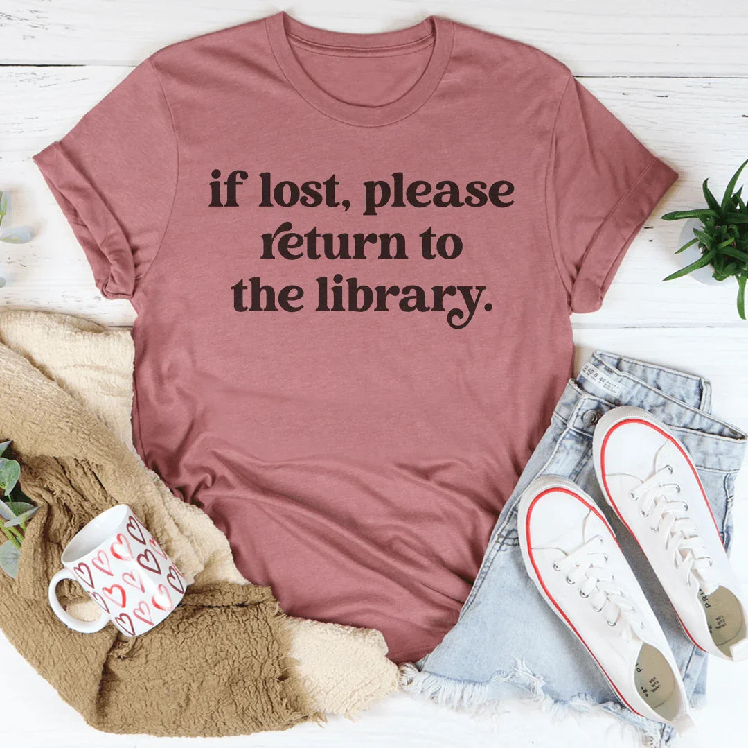 If Lost Please Return To The Library Tee Mauve / S Peachy Sunday T-Shirt