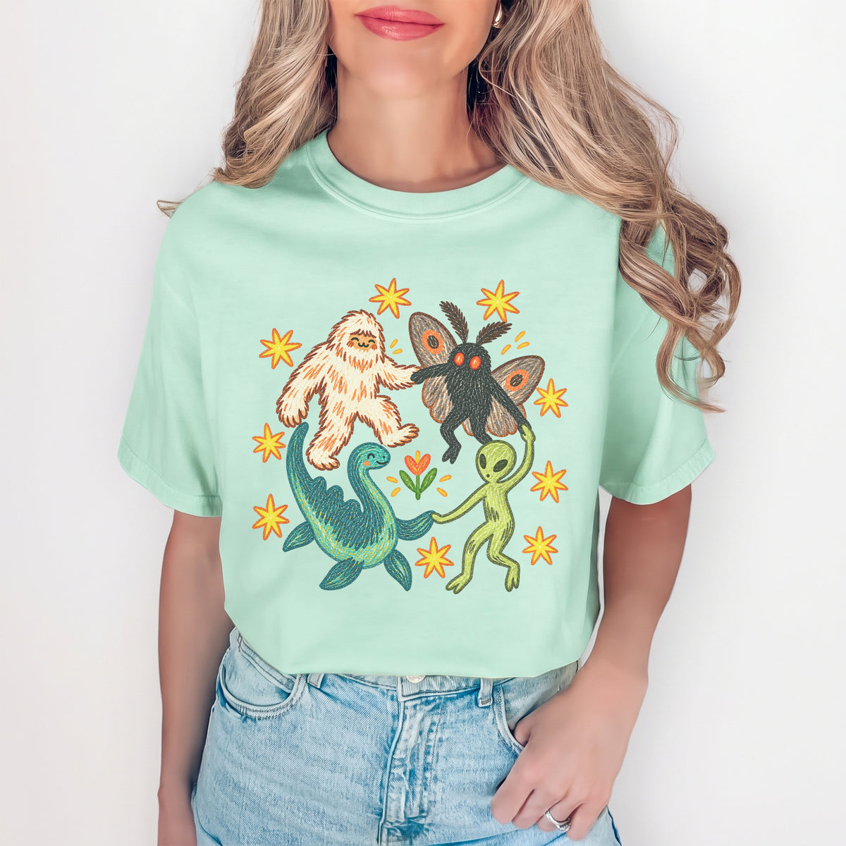 T-Shirt mit tanzenden Fabelwesen-Aufdruck