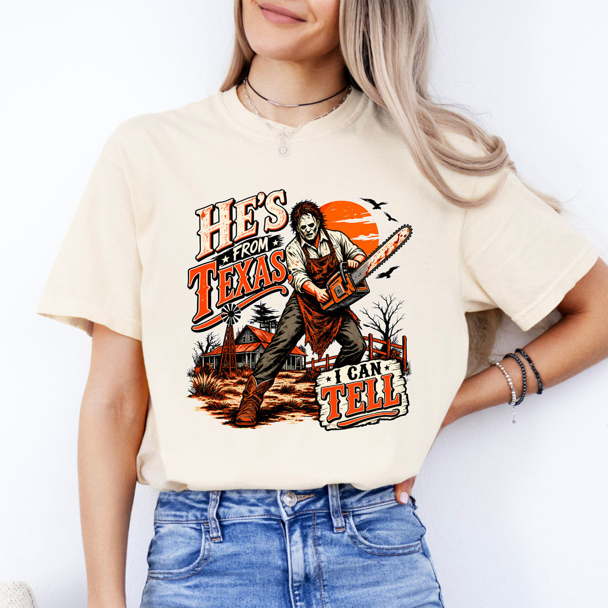 "He's From Texas, I Can Tell" Vintage Horror Casual Shirt