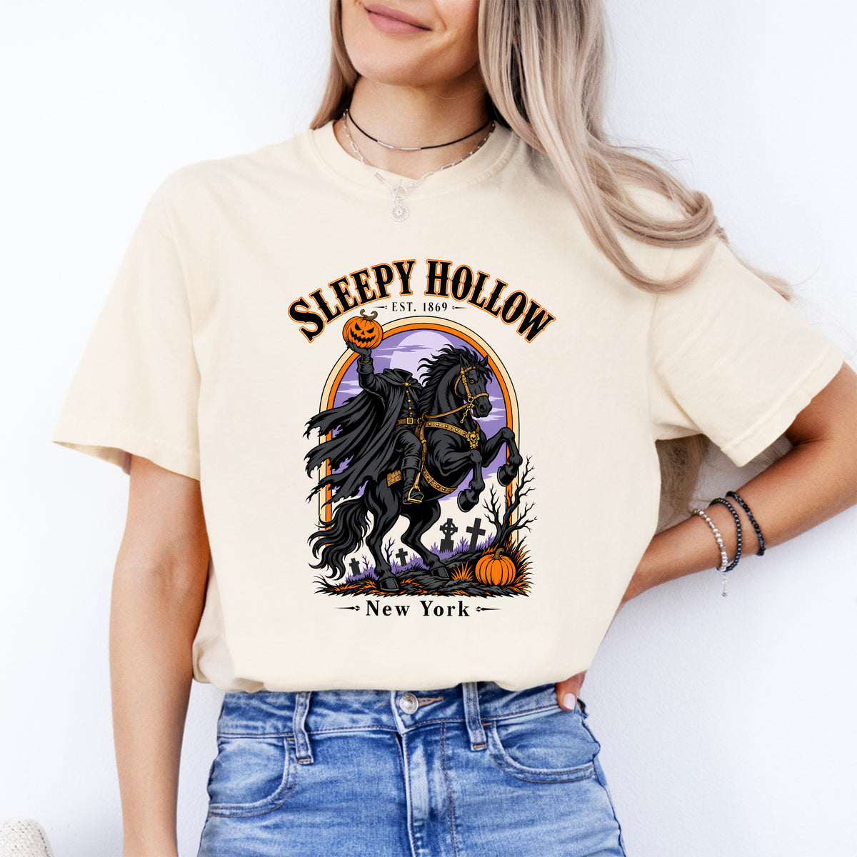 T-shirt à col rond graphique vintage du Cavalier sans tête de Sleepy Hollow