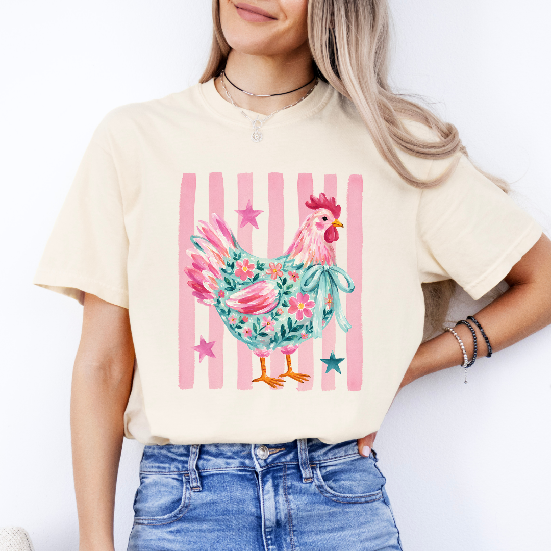 Summer Striped Chicken Tee