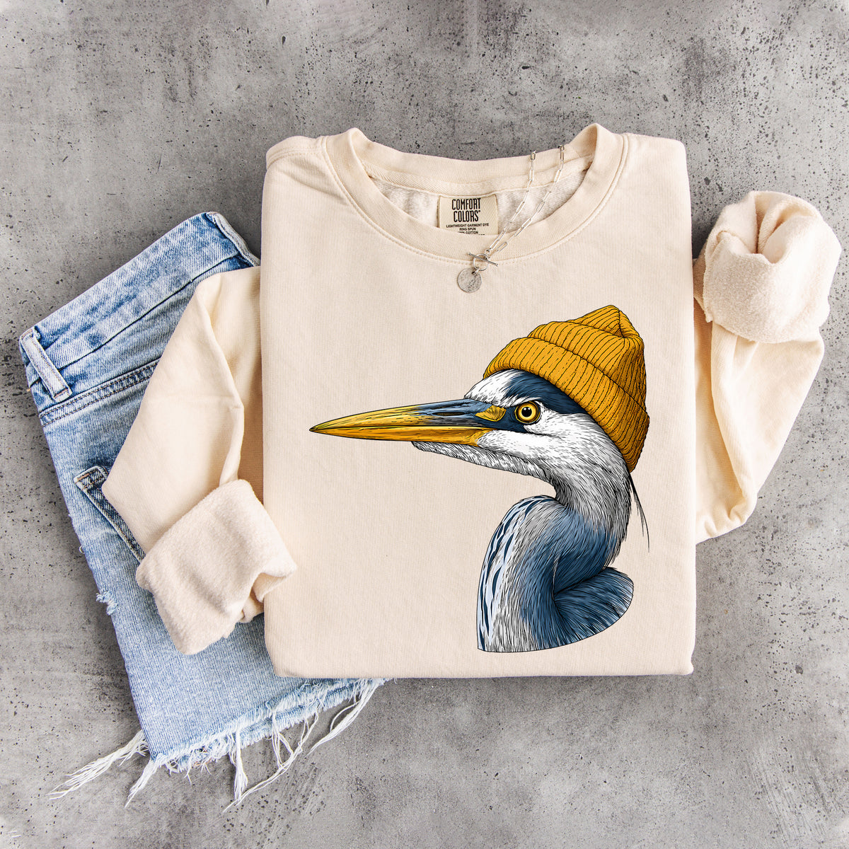 Sweatshirt mit Wildtiermotiv: Kanadareiher mit Mütze