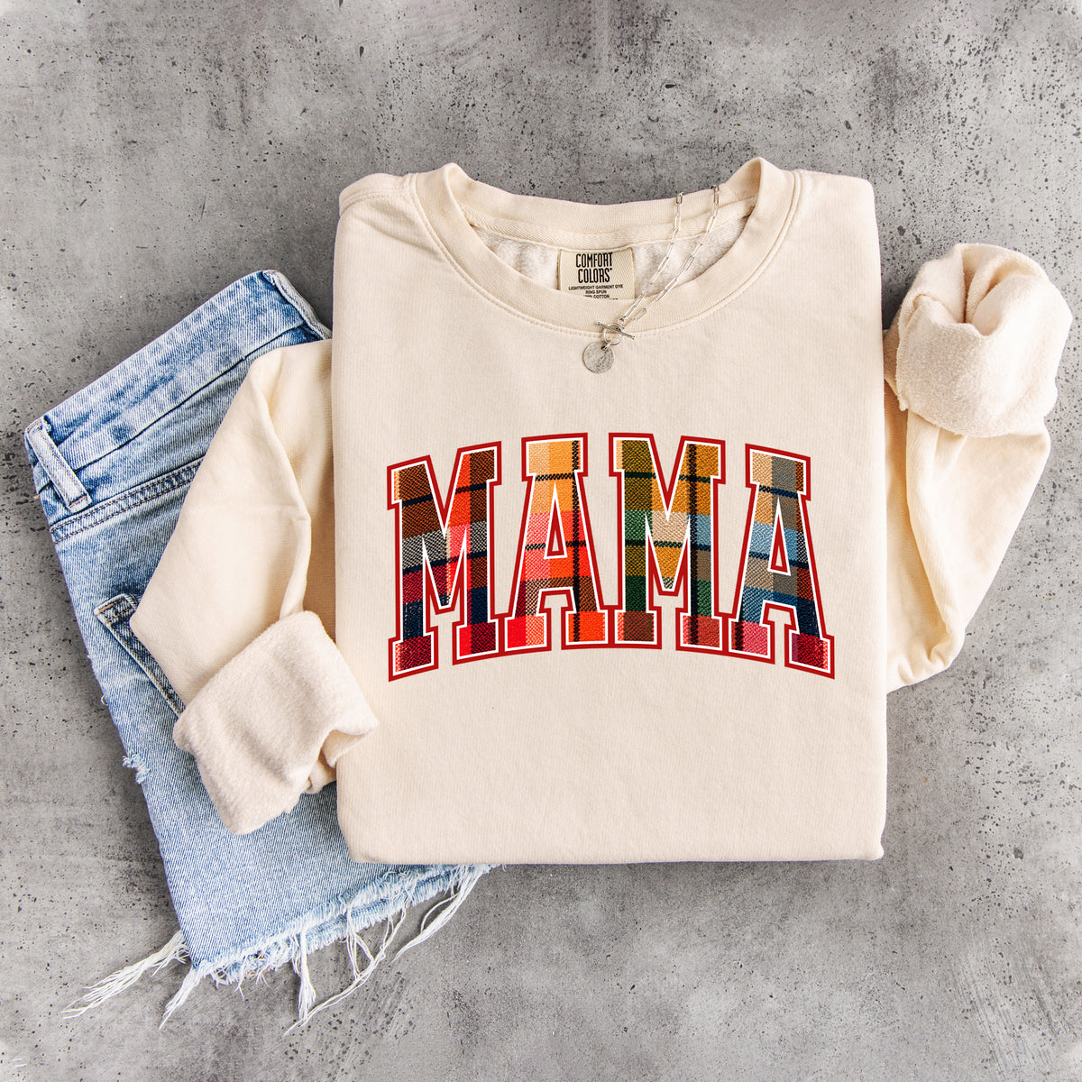 Vintage Fall Plaid Mama Sweatshirt