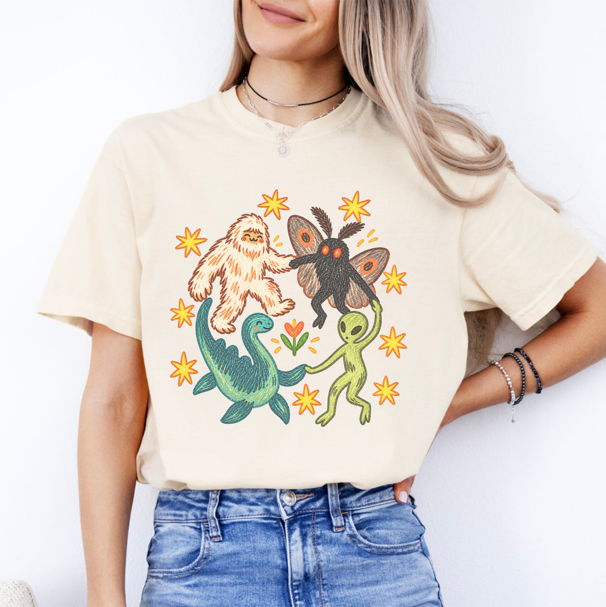 T-Shirt mit tanzenden Fabelwesen-Aufdruck