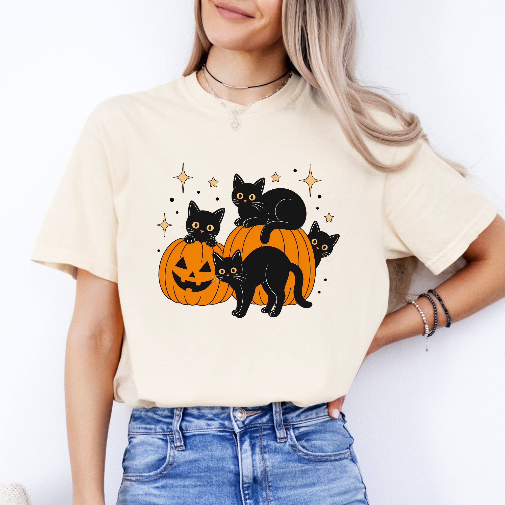 Halloween-T-Shirt „Schwarze Katze“