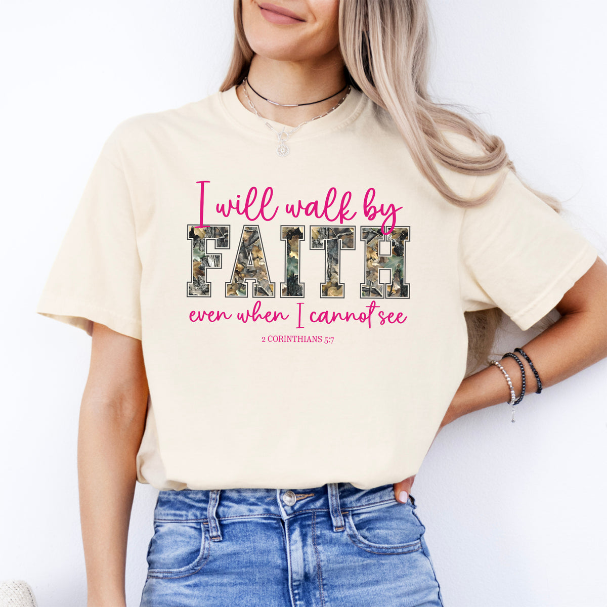 Christian Inspirational Camo Top – "I will walk by FAITH even when I cannot see"