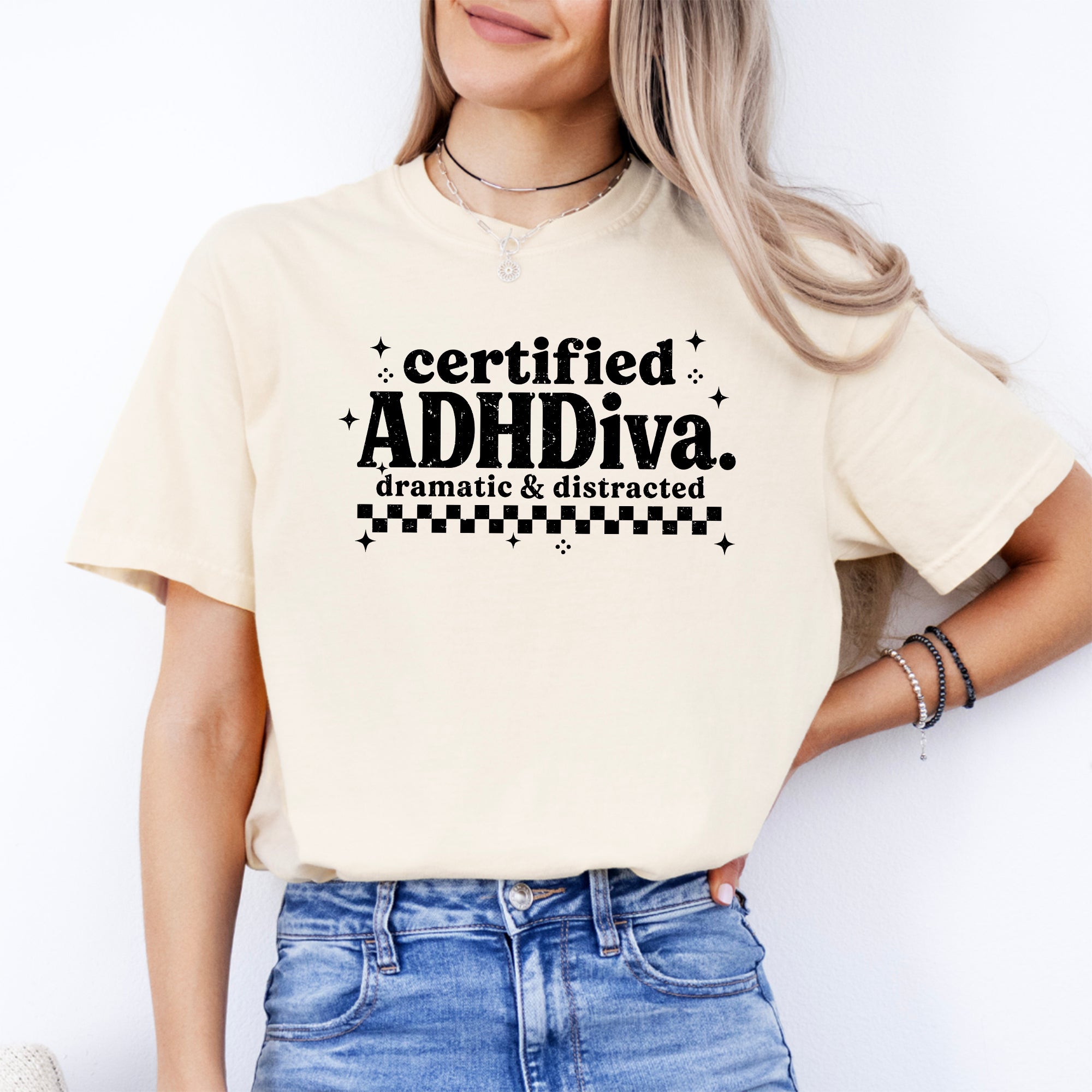T-shirt ADHDiva certifié, avec une citation tendance et amusante