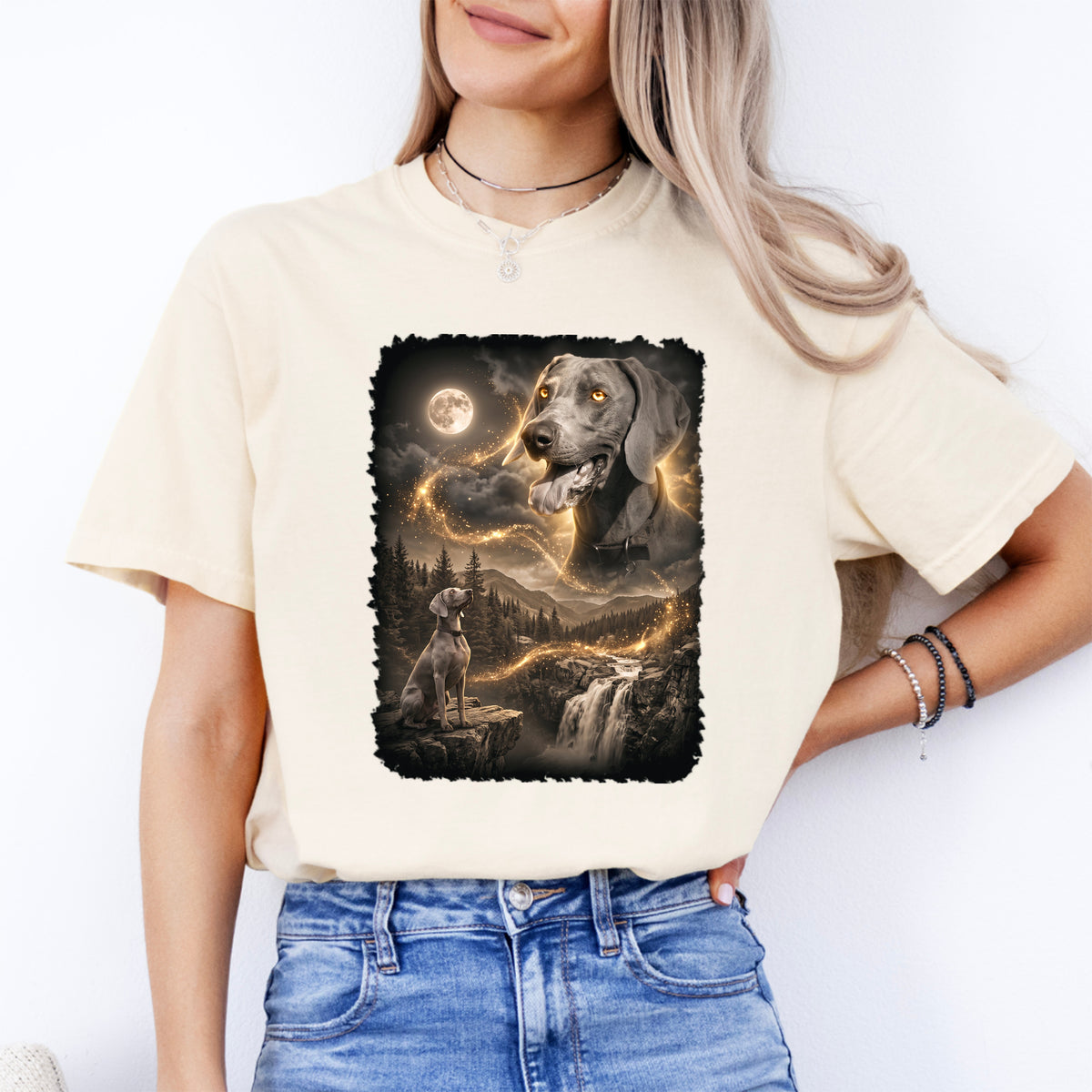 T-shirt personnalisé pour animal de compagnie « Chien hurlant à la lune »