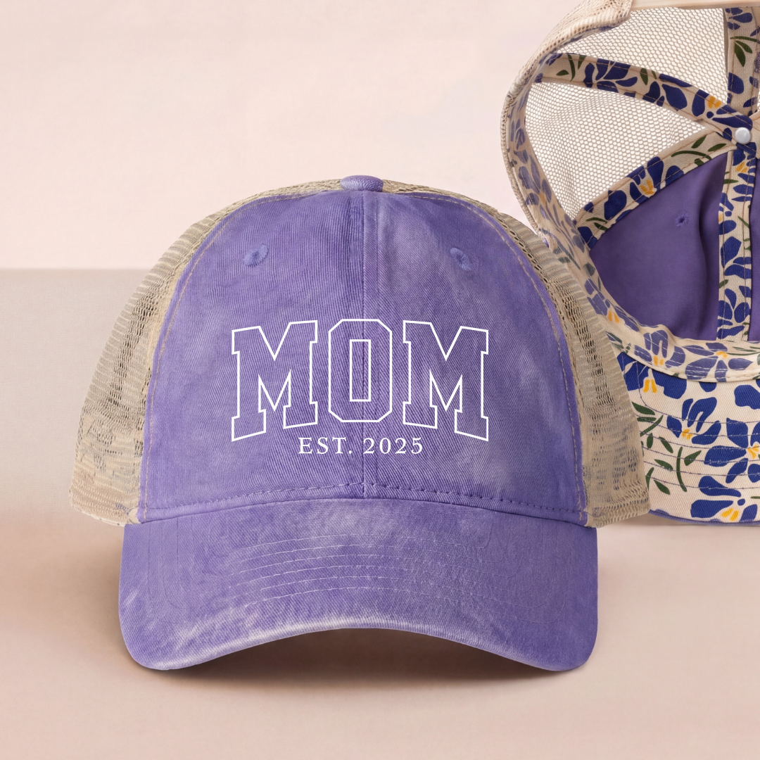 Personalized Mom Est Year Embroidered Trucker Hat