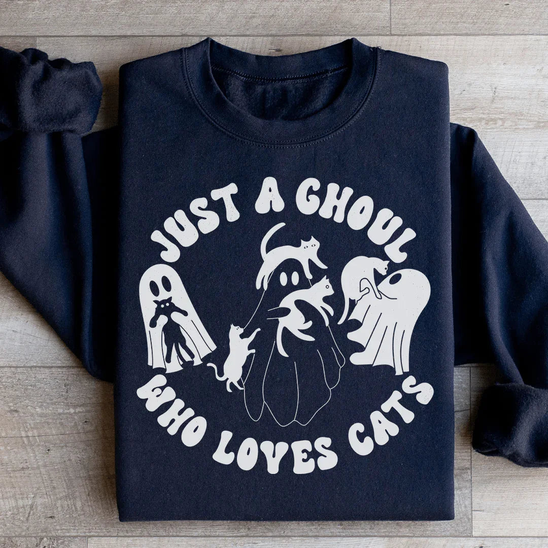 Just A Ghoul Who Loves Cats Sweatshirt S / Black Printify Sweatshirt T-Shirt