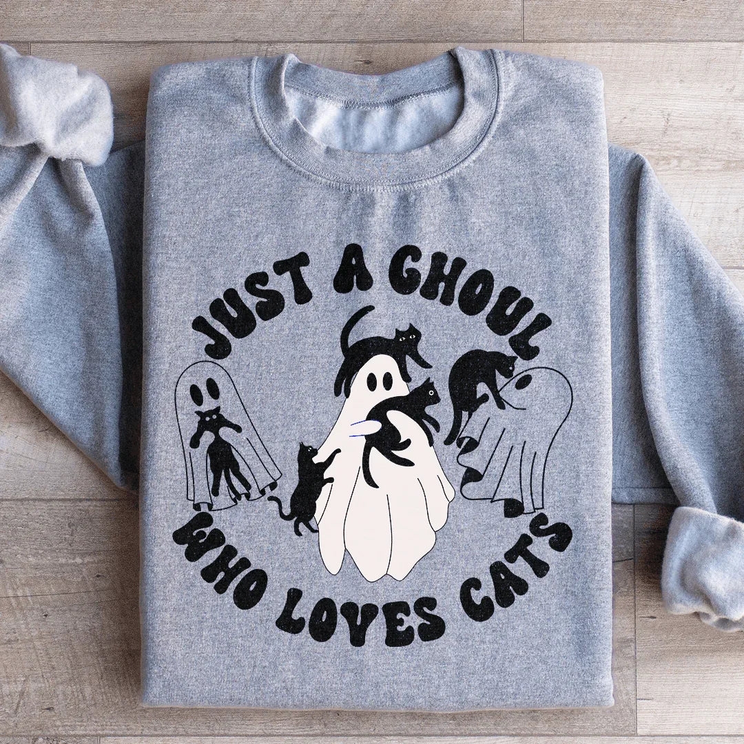 Just A Ghoul Who Loves Cats Sweatshirt S / Sport Grey Printify Sweatshirt T-Shirt