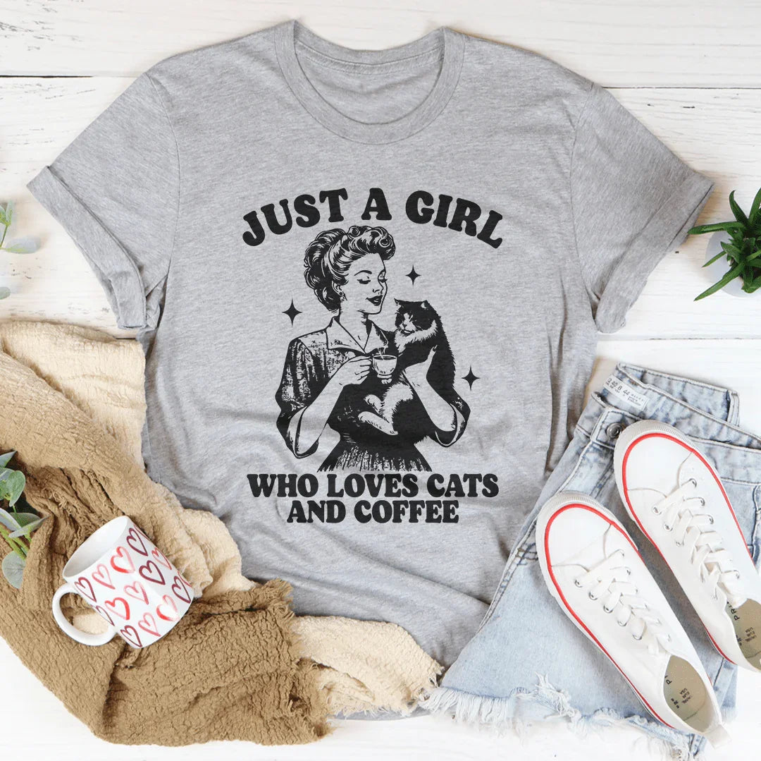 Just A Girl Who Loves Cats And Coffee Tee Athletic Heather / S Peachy Sunday T-Shirt