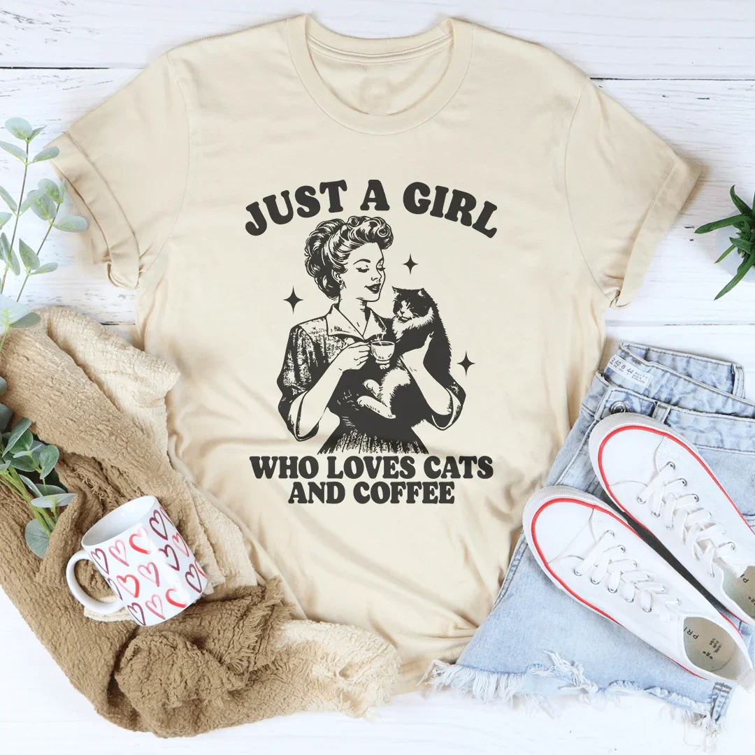 Just A Girl Who Loves Cats And Coffee Tee Soft Cream / S Peachy Sunday T-Shirt