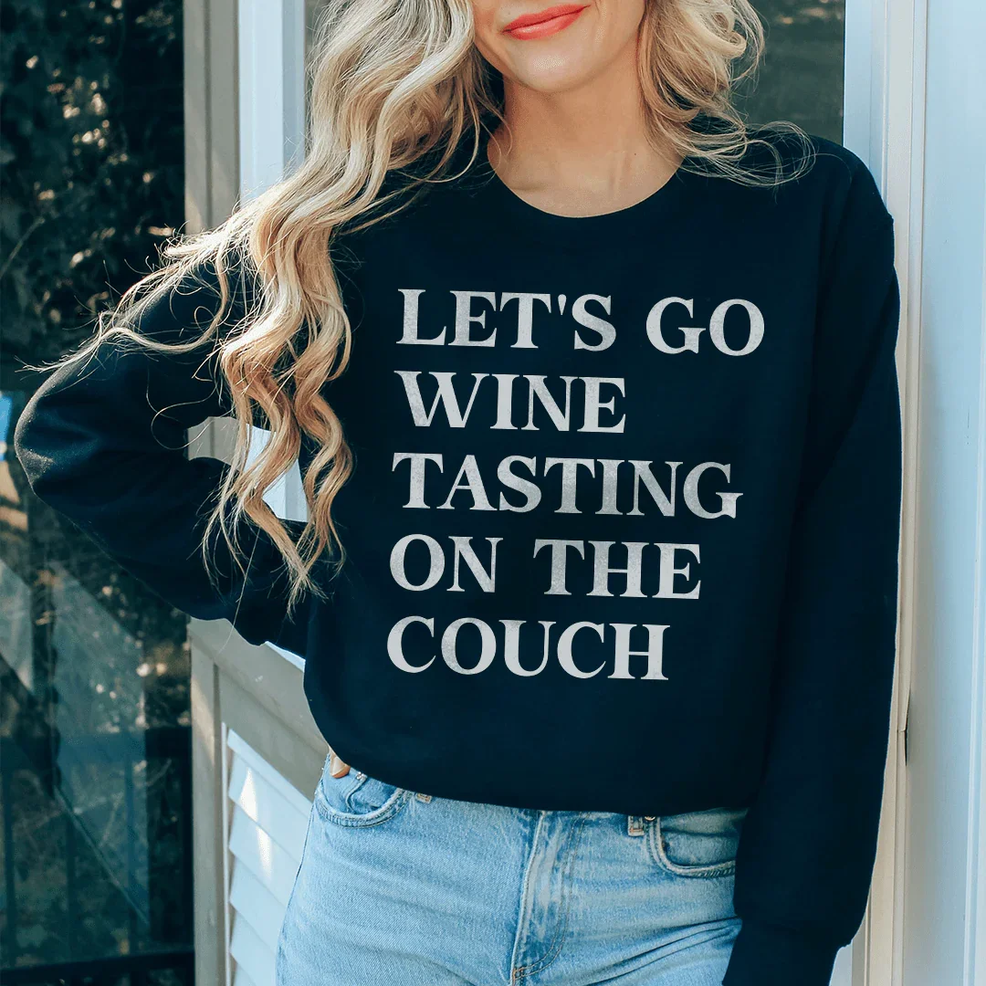 Let's Go Wine Tasting On The Couch Tee Black / S Peachy Sunday T-Shirt